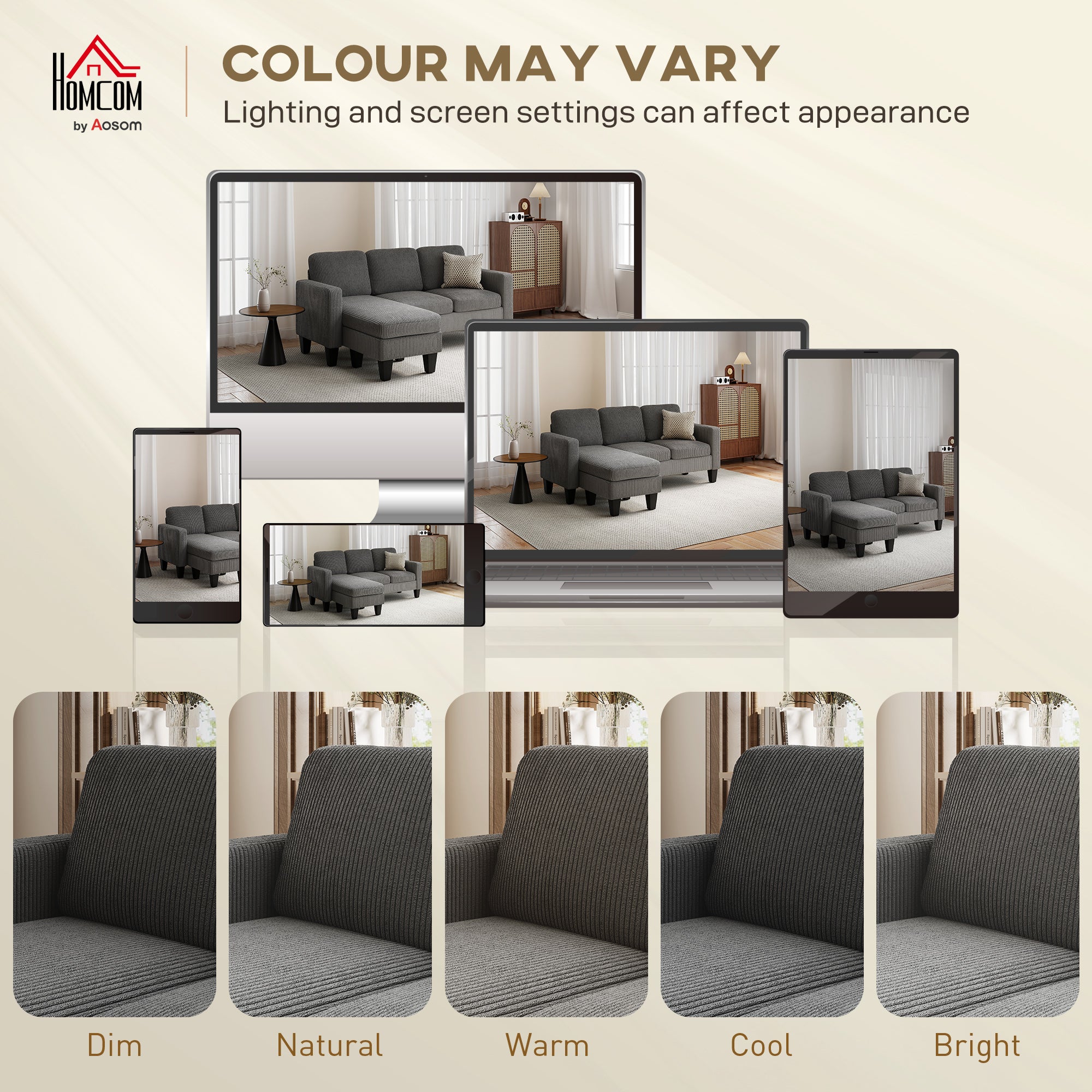 Sectional Sofa, L Shaped Couch, with Reversible Chaise or Ottoman, Dark Gray
