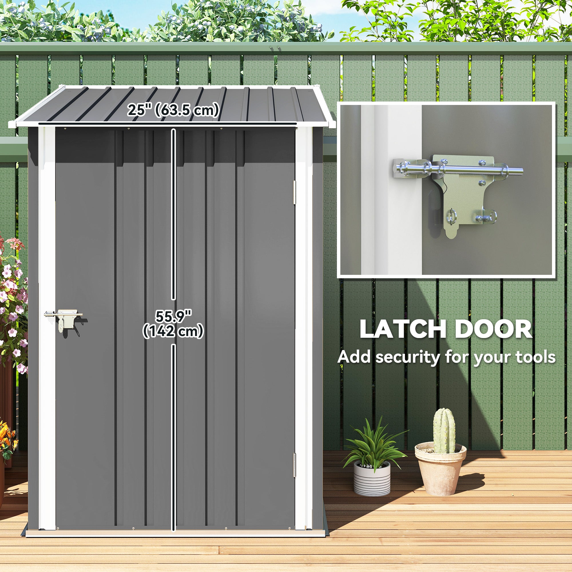 Outdoor 3.3' x 3.4' Lean-to Garden Storage Shed, Galvanized Steel Tool House with Lockable Door for Patio, Gray - Gray - Image 5