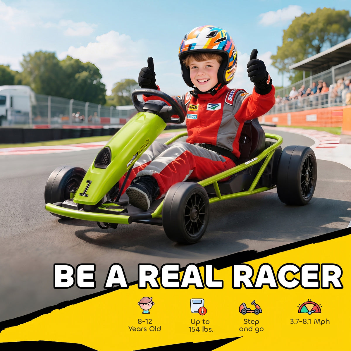 24V Electric Go Kart for Kids, Drift Ride-On Racing Go Kart with Max 8.1 MPH, for Boys Girls Aged 8-12 Years Old, Green