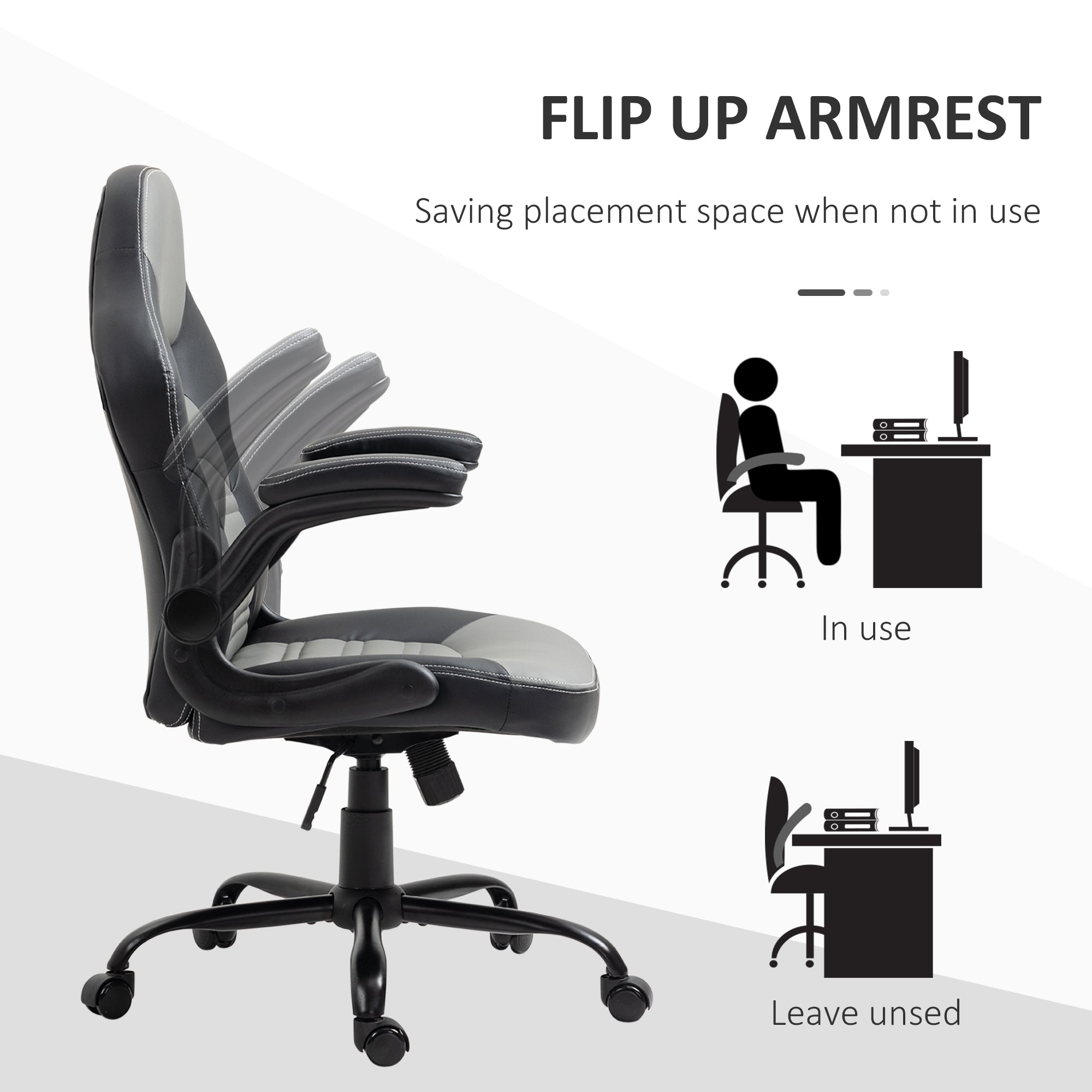 PU Leather Gaming Chair with Flip-up Armrests, Racing Style Computer Chair, Height Adjustable Home Office Chair with Swivel Wheels and Tilt Function, Gray
