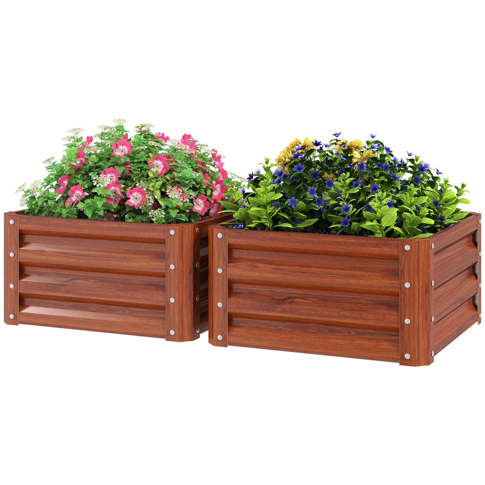 2 Piece Galvanized Raised Garden Bed, 2' x 2' x 1' Metal Planter Box for Growing Vegetables, Flowers, Herbs, Succulents, Brown - Brown