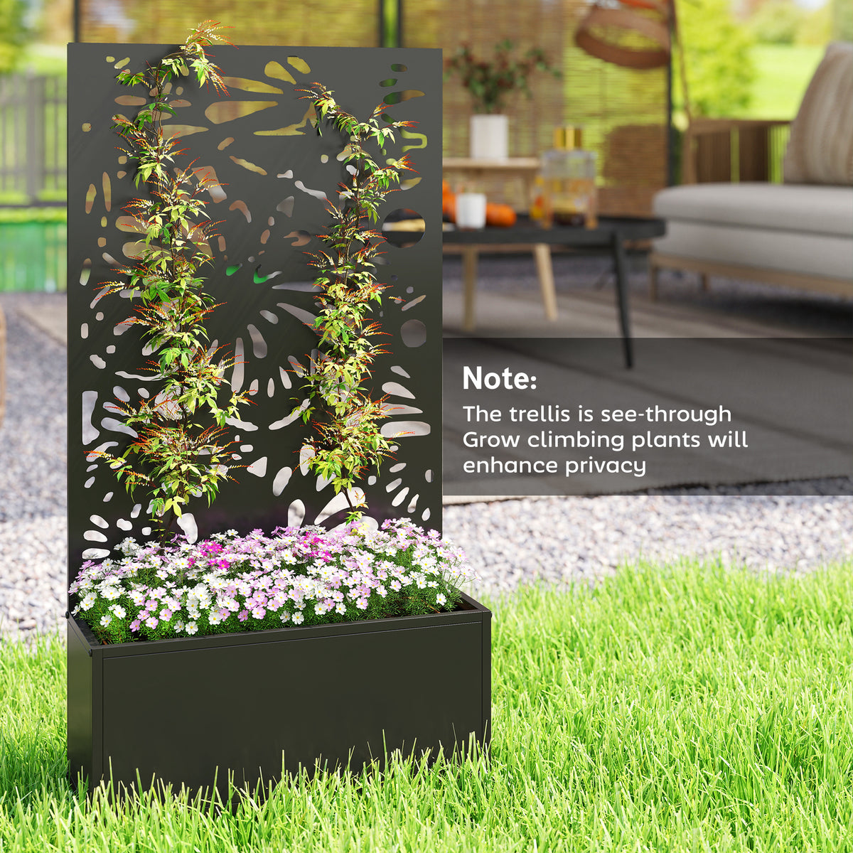Metal Garden Bed with Trellis for Climbing Plants, Freestanding or Wall Mounted Flower Bed for Garden, Patio, Balcony