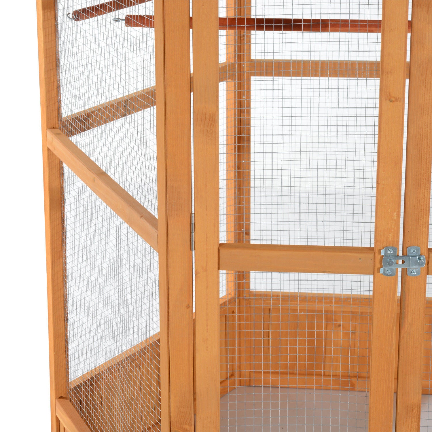 69" Wooden Hexagonal Outdoor Aviary Flight Bird Cage With Covered Roof, Brown - Brown - Image 7