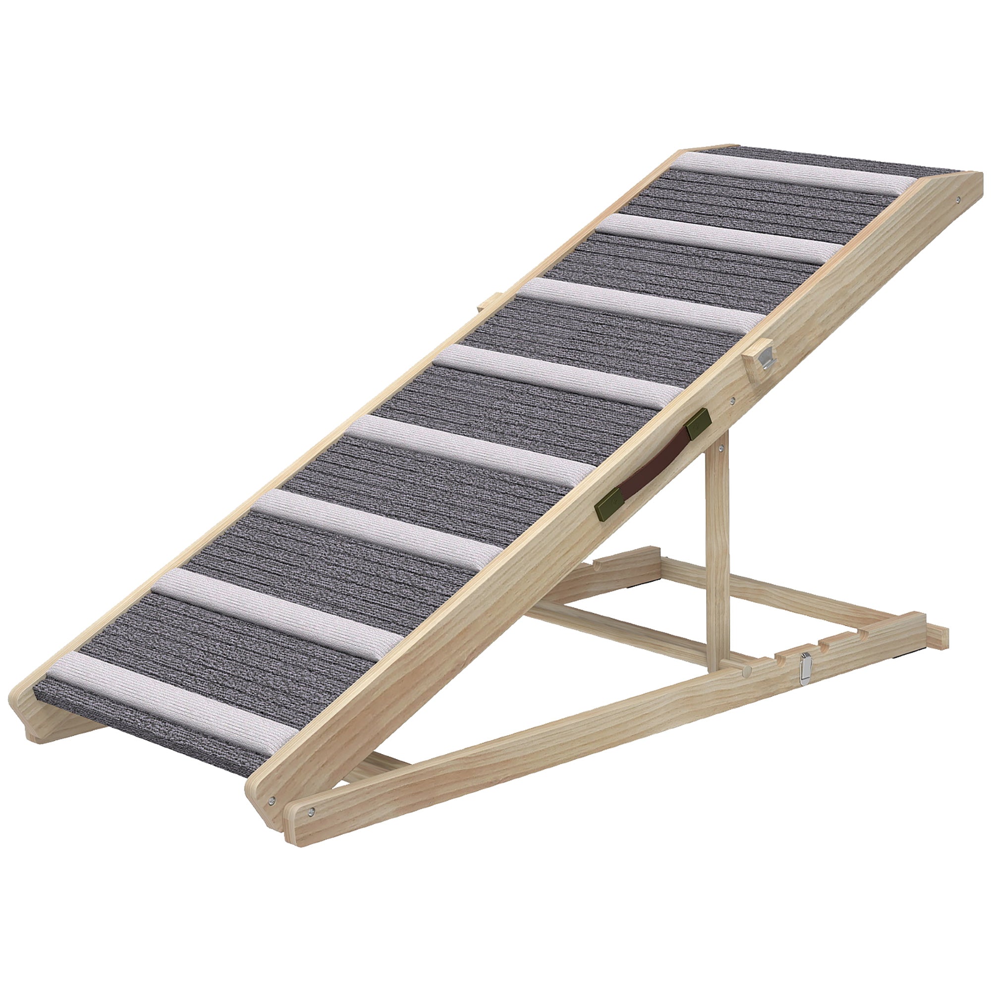 Dog Ramp for Couch, Foldable Pet Ramp for Small to Large Dog, 4 Adjustable Height from 16" to 23.5" - Natural wood finish