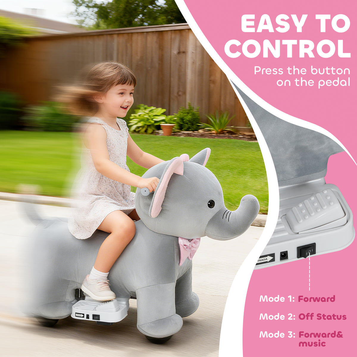 Qaba 6V Ride on Horse with Music, Forward, Soft Touch, Foot Pedal, for Boys Girls 1.5-5 Years Old