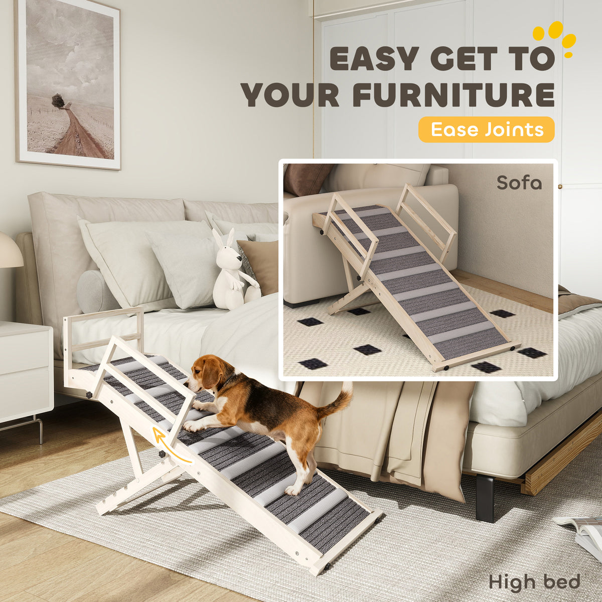 Dog Ramp, Folding Pet Ramp, 4 Adjustable Height from 15" to 19", Dog Step with Side Rails for Small to Large Pets