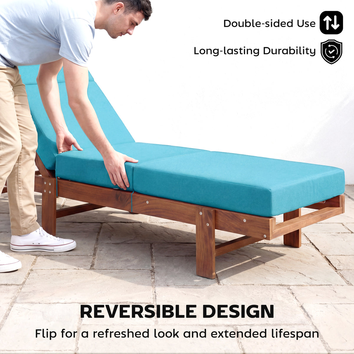 Chaise Lounge Cushion, 4" Thick Outdoor Lounge Chair Cushion with Ties for Patio, 21" x 72", Blue