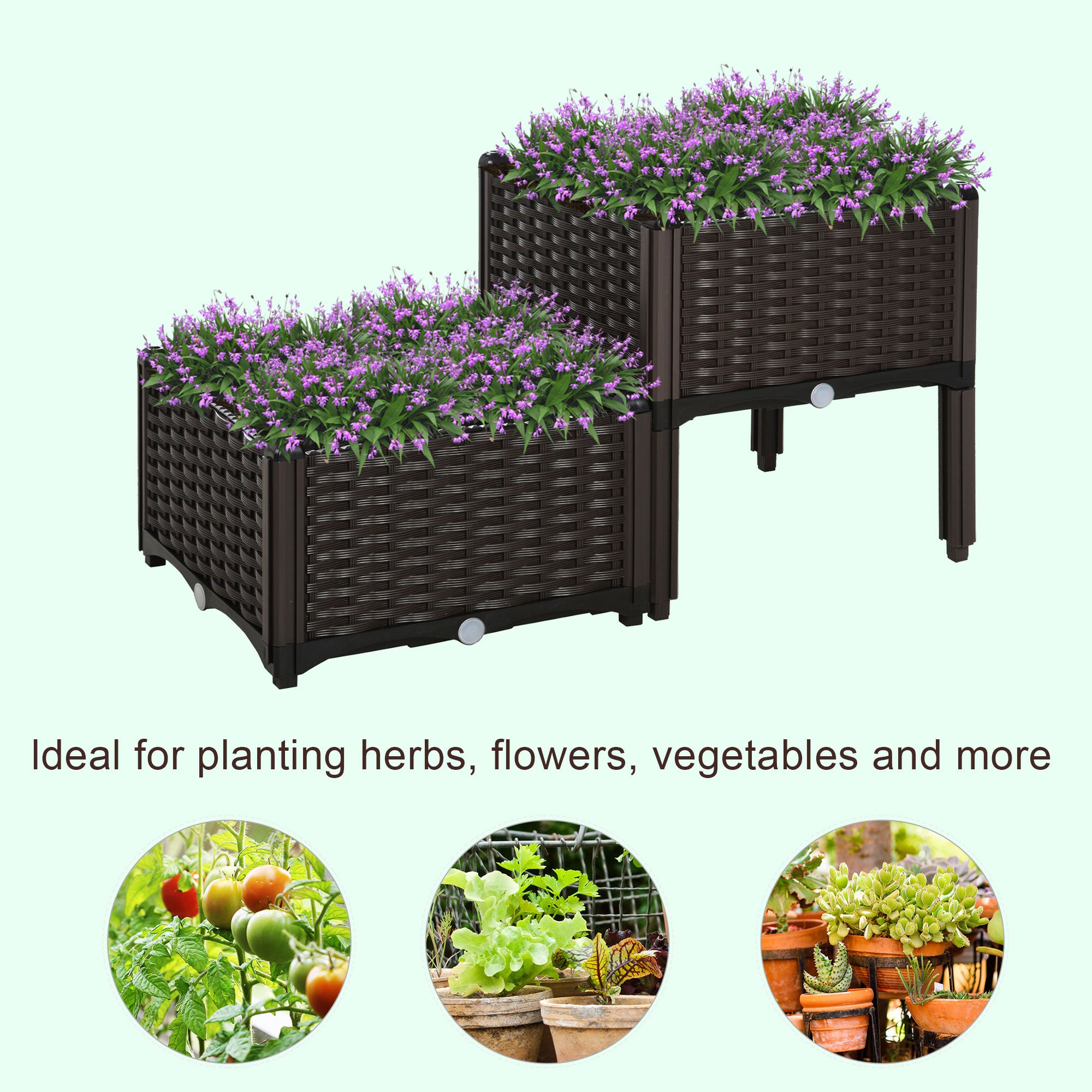 2-Piece Raised Garden Bed with Legs, Self-Watering Planter Box Raised Bed to Grow Flowers, Herbs & Vegetables, Brown - Brown - Image 4