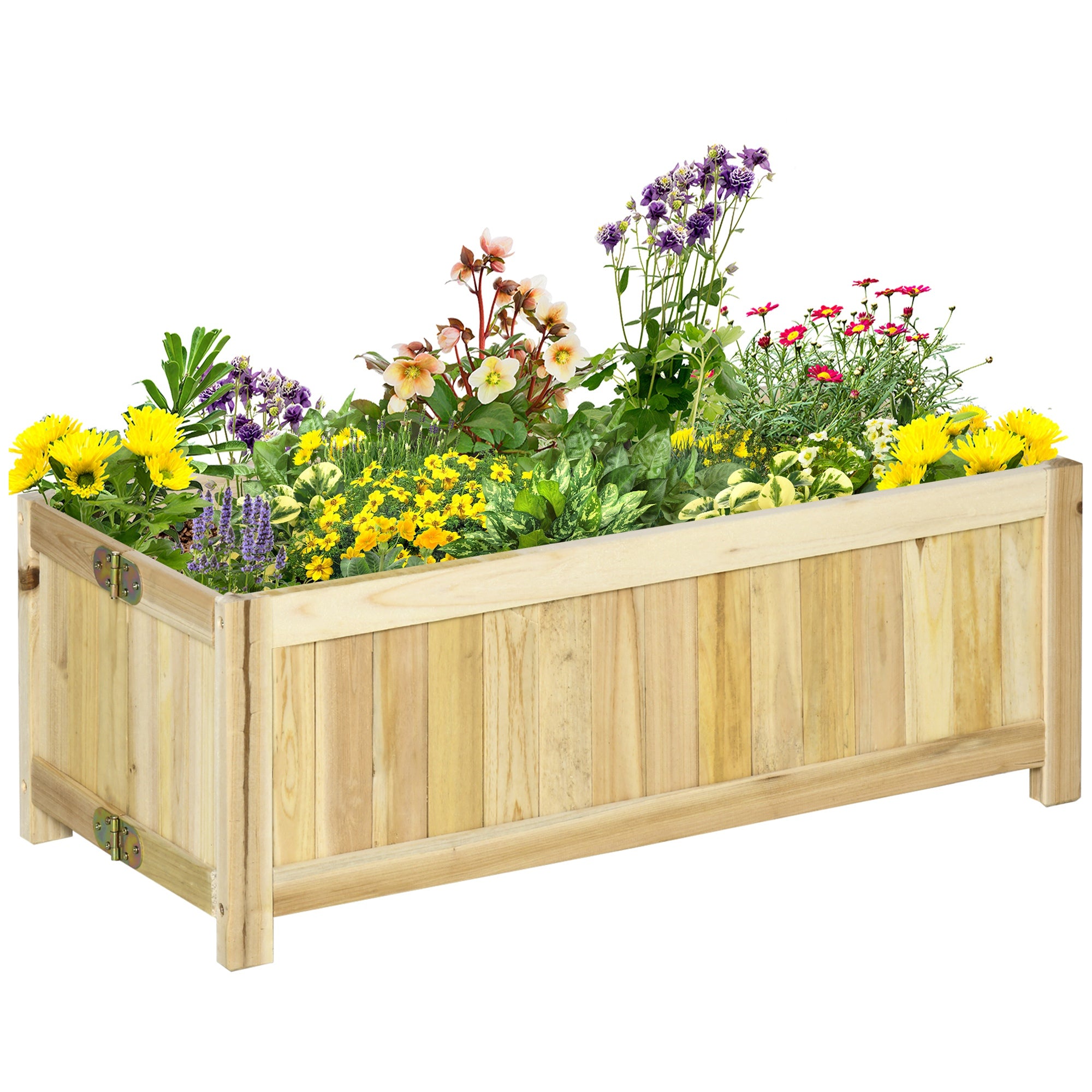 Foldable Raised Garden Bed, Wooden Planter Box, Herb Garden Planter with Drainage Holes, for Backyard, Patio to Grow Vegetables, Herbs, and Flowers, 27.6" x 11.6" x 9.8" - Natural wood finish