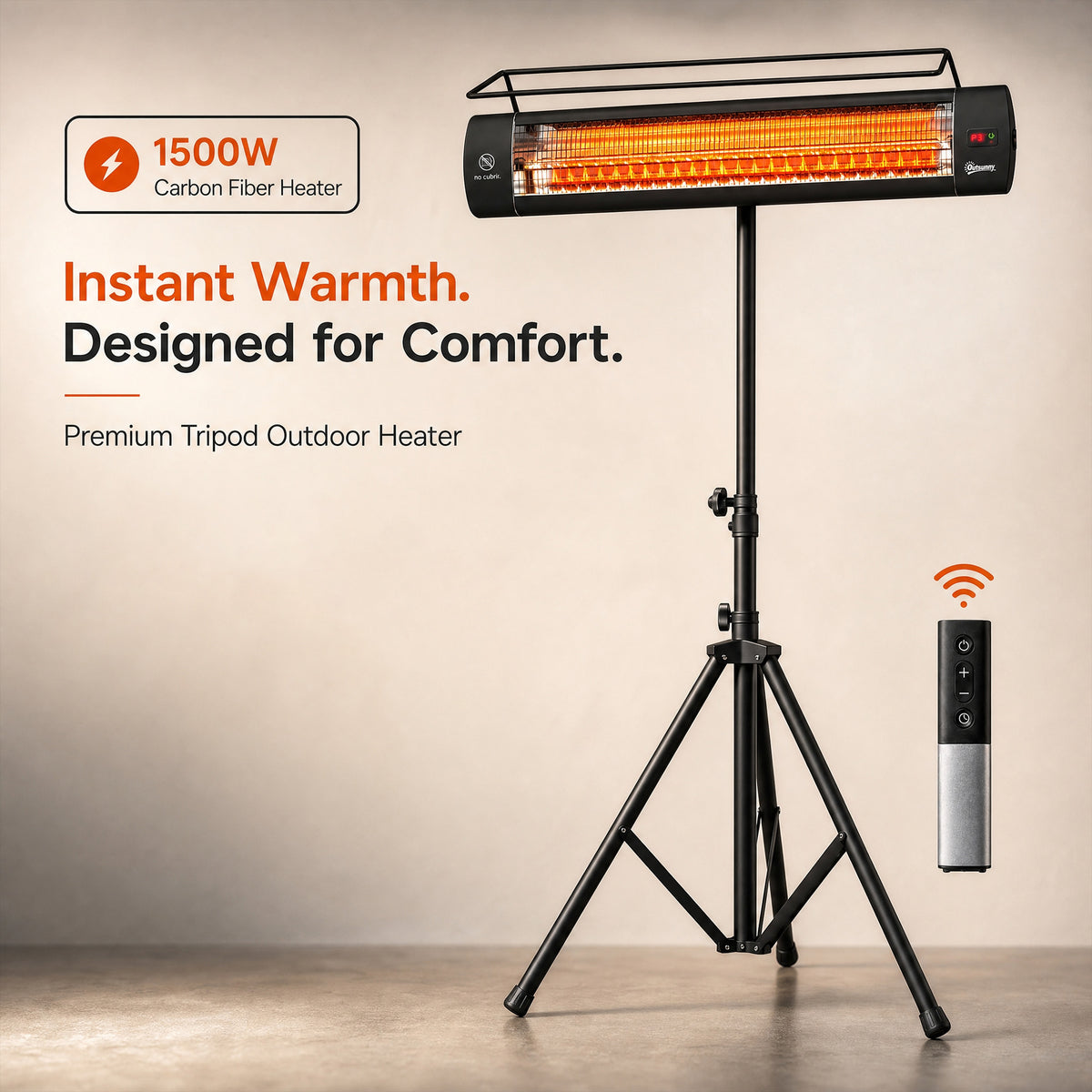 Electric Patio Heater, 1500 W Standing IP65 Outdoor Infrared Heater with Tripod, 3 Heat Levels, 24H Timer, Black