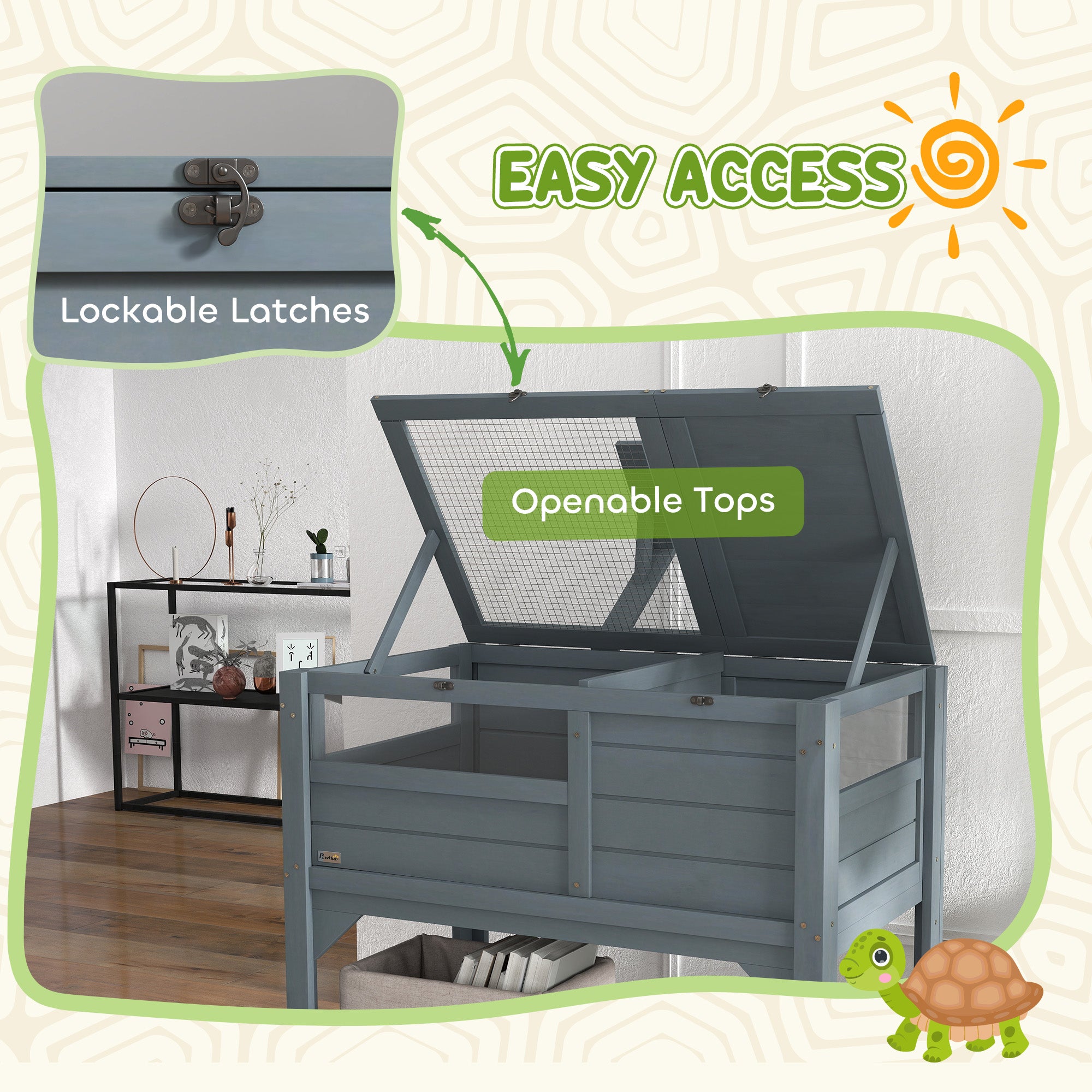 Tortoise Habitat with Shelf Storage Tortoise Gift Accessory with Weather Protection for Indoor, Gray - Gray - Image 6