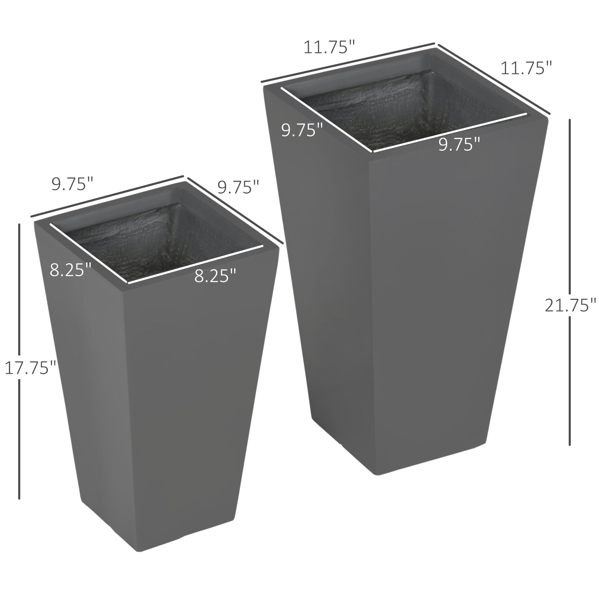 2-Pack Outdoor Planter Set, Flower Pots with Drainage Holes, Durable & Stackable Plant Pot, 22in & 18in, for Porch, Entryway, Patio, Yard, Garden, Gray - Gray - Image 3