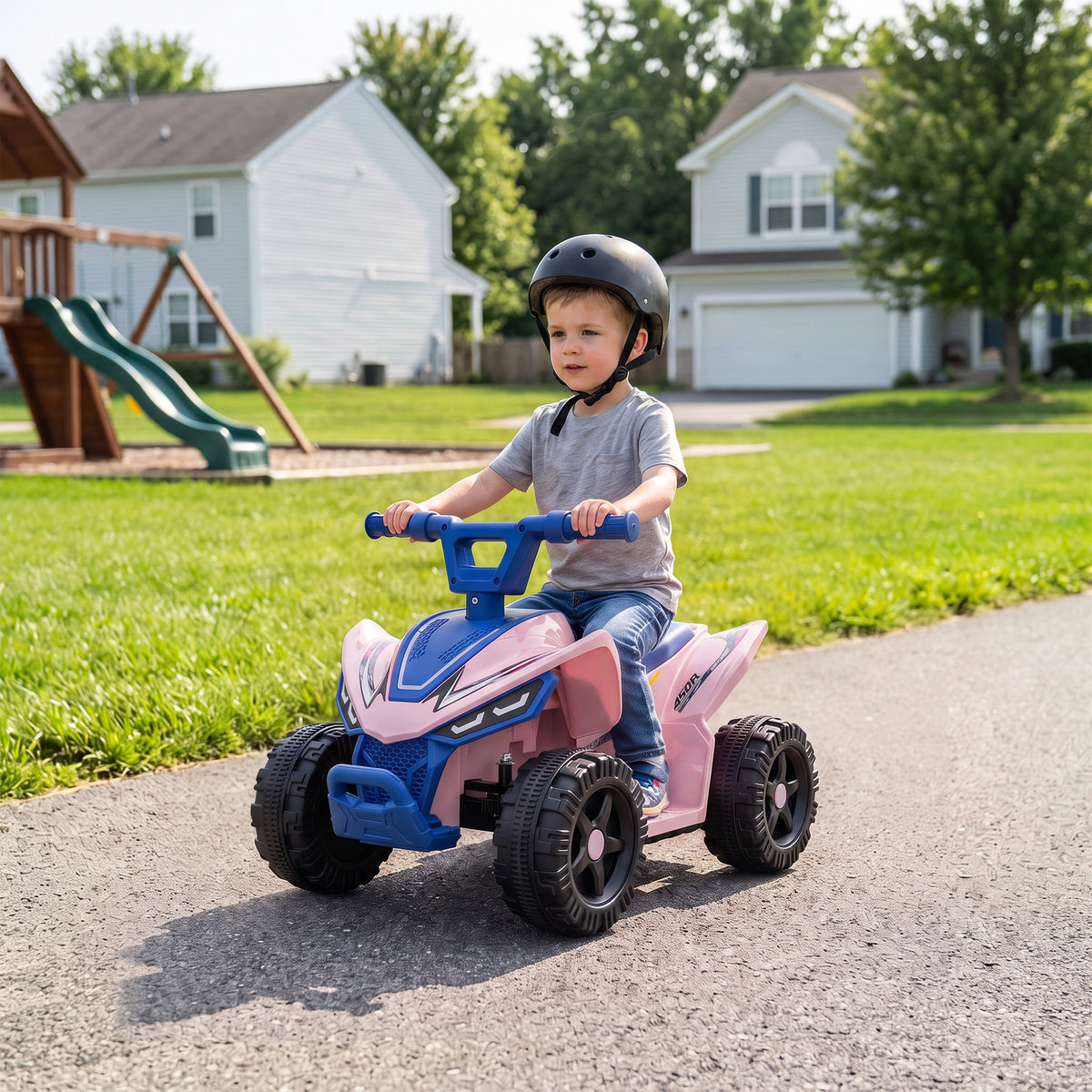 Kids ATV, 6V Battery Powered Kids Quad with 4 Wheeler, Handlebar Button Control, Max 1.2MPH, Max 55lbs Load, Blue