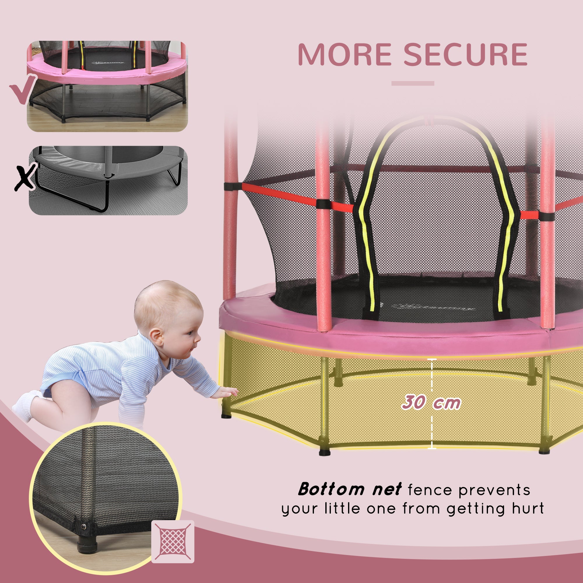 Φ5FT Kids Trampoline with Enclosure Net for Age 3 to 6 Years Pink