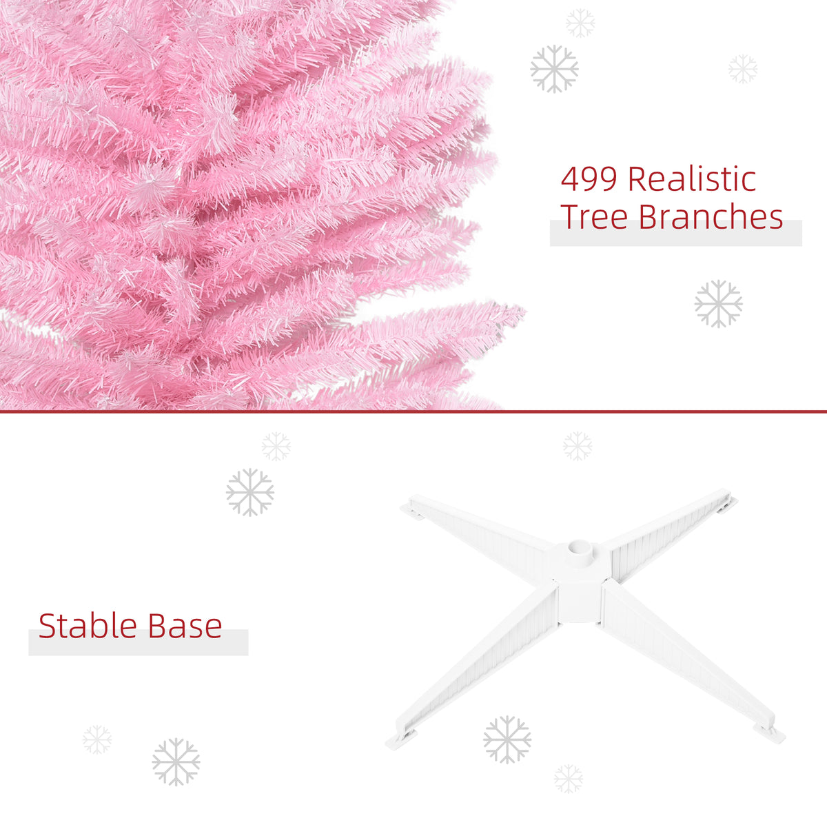 7ft Unlit Pencil Artificial Christmas Tree with Realistic Branches and 499 Tips, Plastic Base, Pink