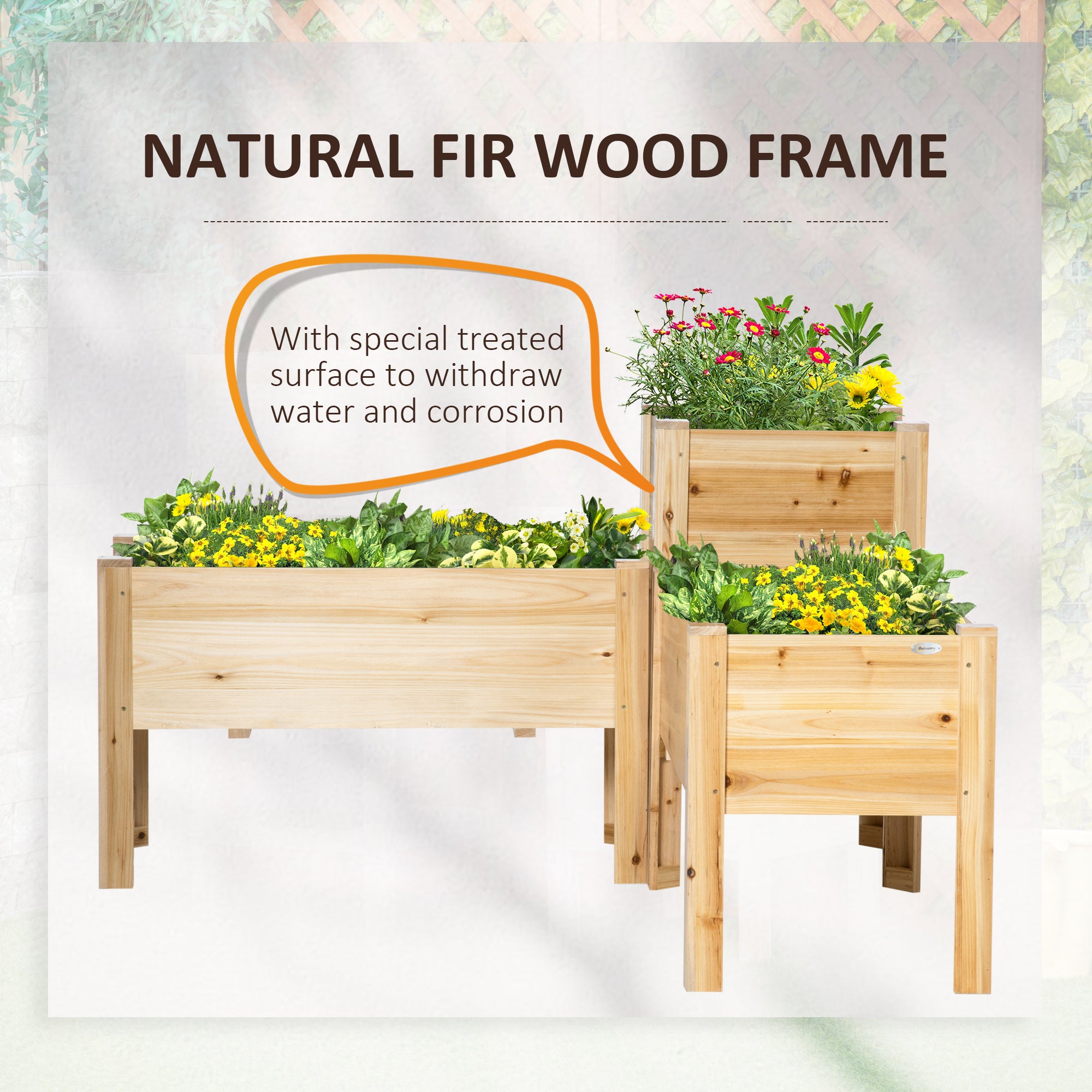 Raised Garden Bed Set of 3, Wooden Elevated Planter Box with Legs and Bed Liner, for Backyard and Patio to Grow Vegetables, Herbs, and Flowers, Natural - Natural Wood - Image 6