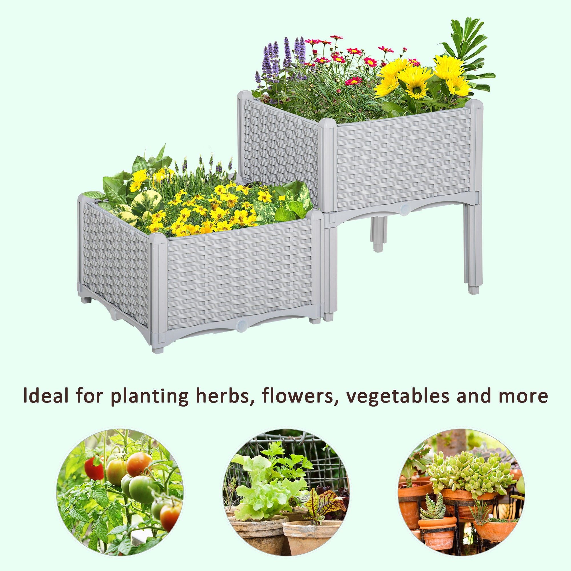 2-Piece Raised Garden Bed with Legs, Self-Watering Planter Box Raised Bed to Grow Flowers, Herbs & Vegetables, Gray - Gray - Image 7