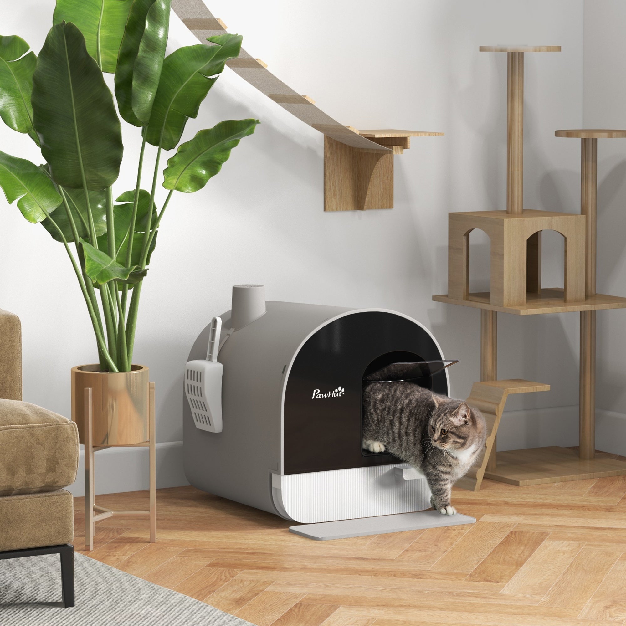 Cat Litter Box with Lid with Scoop and Filter, Light Gray - Light Gray - Image 2