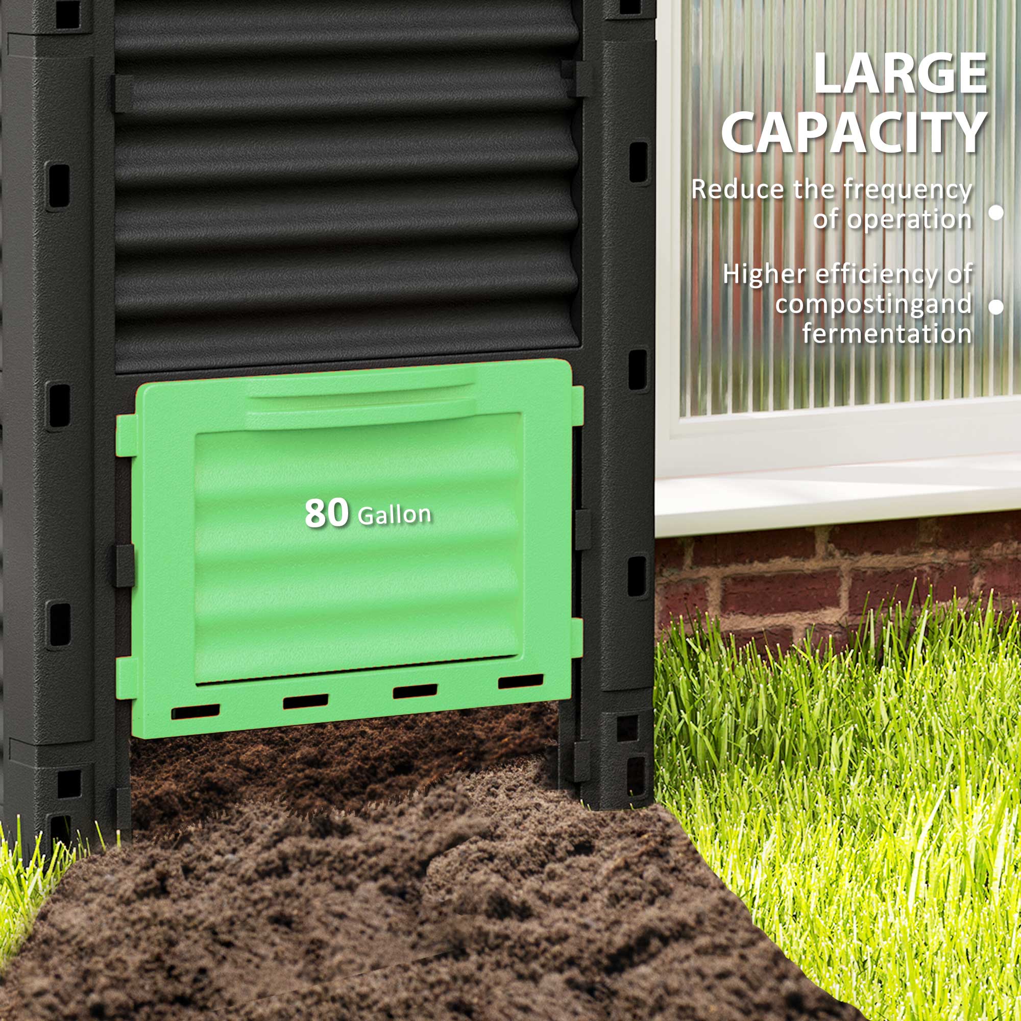 Garden Compost Bin 80 Gallon Outdoor Large Capacity Composter Fast Create Fertile Soil Aerating Box, Green - Green - Image 5