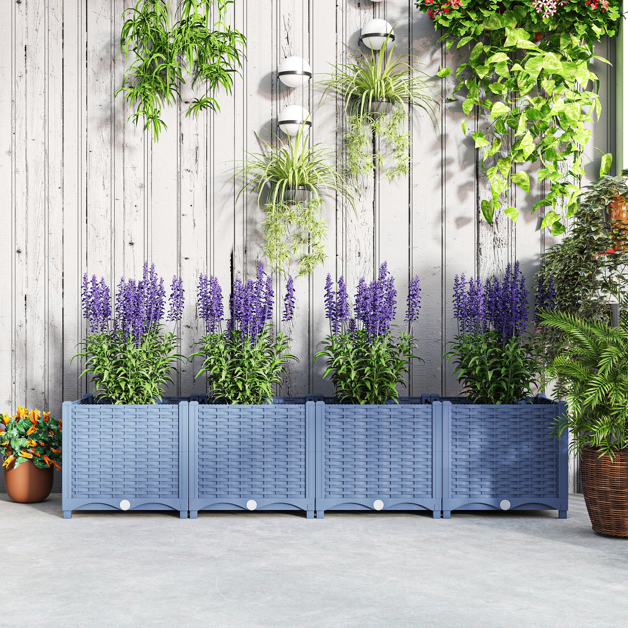 Plastic Raised Garden Bed, 5 x 1 x 1 ft Outdoor Flower Box with Drainage Holes for Vegetables, Herbs, Blue - Blue - Image 8