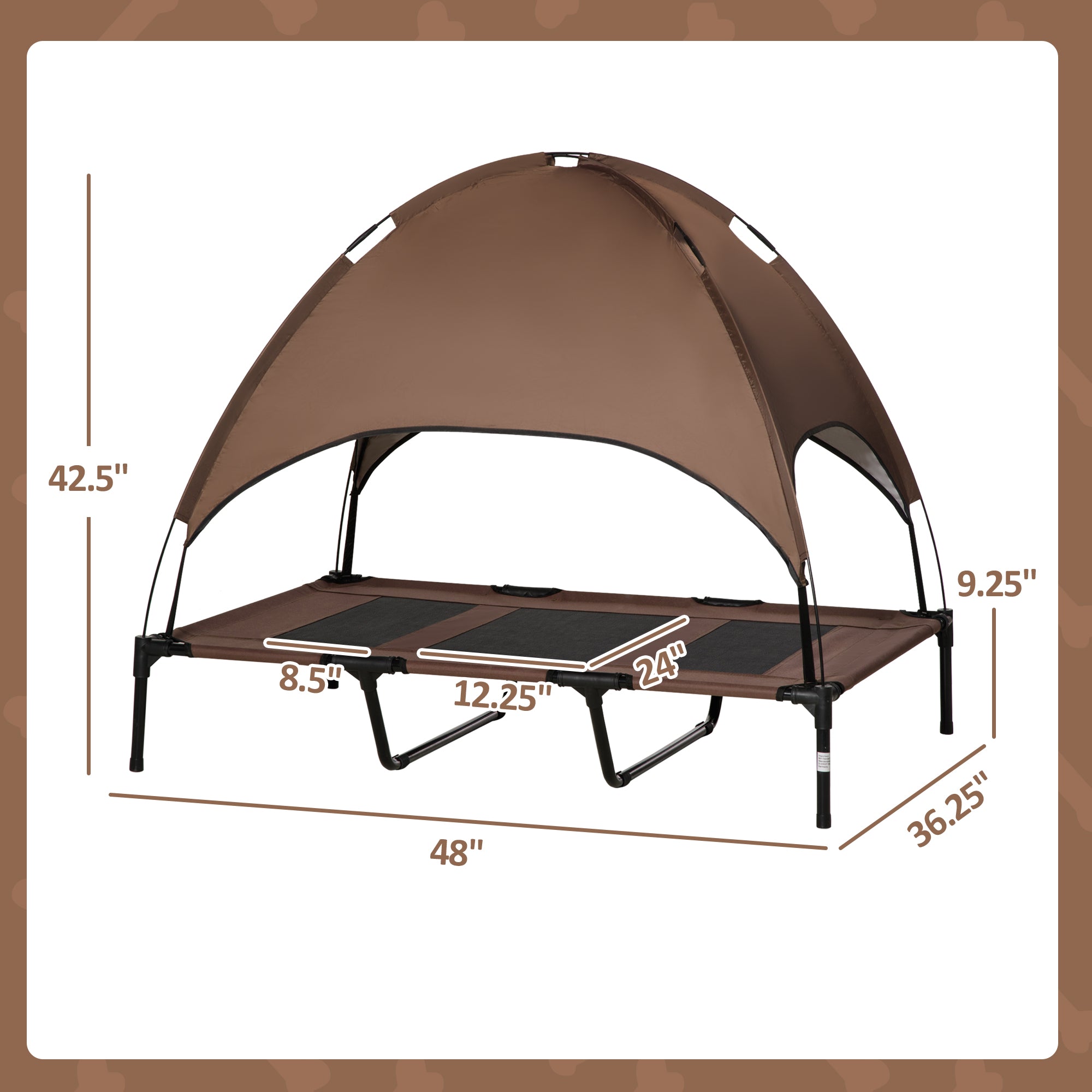 48" x 36" Elevated Portable Dog Cot Cooling Pet Bed with UV Protection Canopy Shade, Coffee - Coffee - Image 3