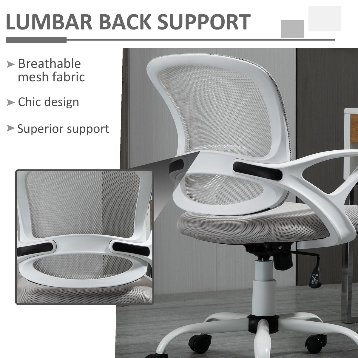 Swivel Mid Back Computer Desk Chair, Ergonomic Mesh Office Chair with Rocking Function, Rolling Wheels, Gray