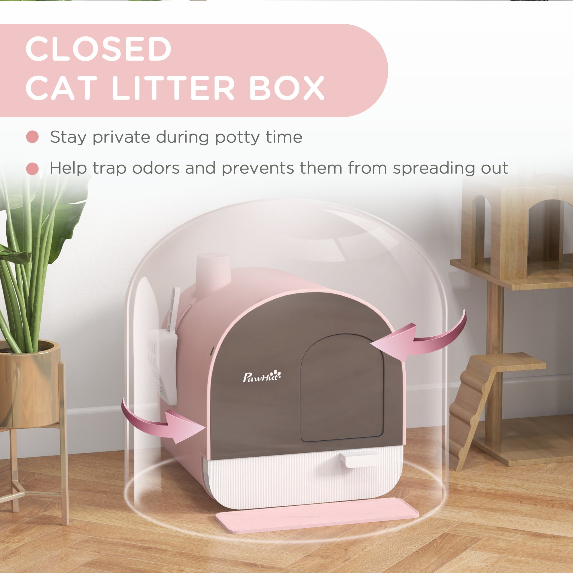 Cat Litter Box with Lid with Scoop and Filter, Pink - Pink - Image 5