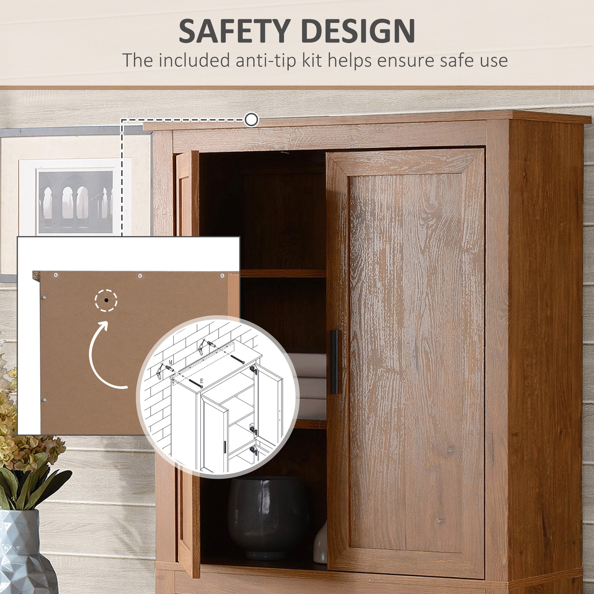 64" 4-Door Kitchen Pantry, Freestanding Storage Cabinet with 3 Adjustable Shelves for Kitchen, Oak
