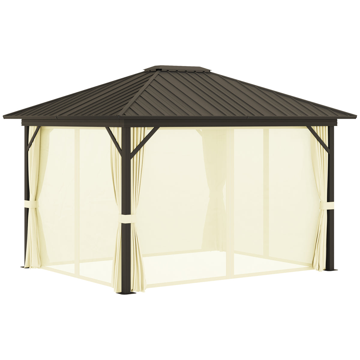 11.9" x 9.8" Hardtop Gazebo with Curtains Netting, Metal Roof Gazebo Canopy with Aluminum Frame and Top Hook, Cream