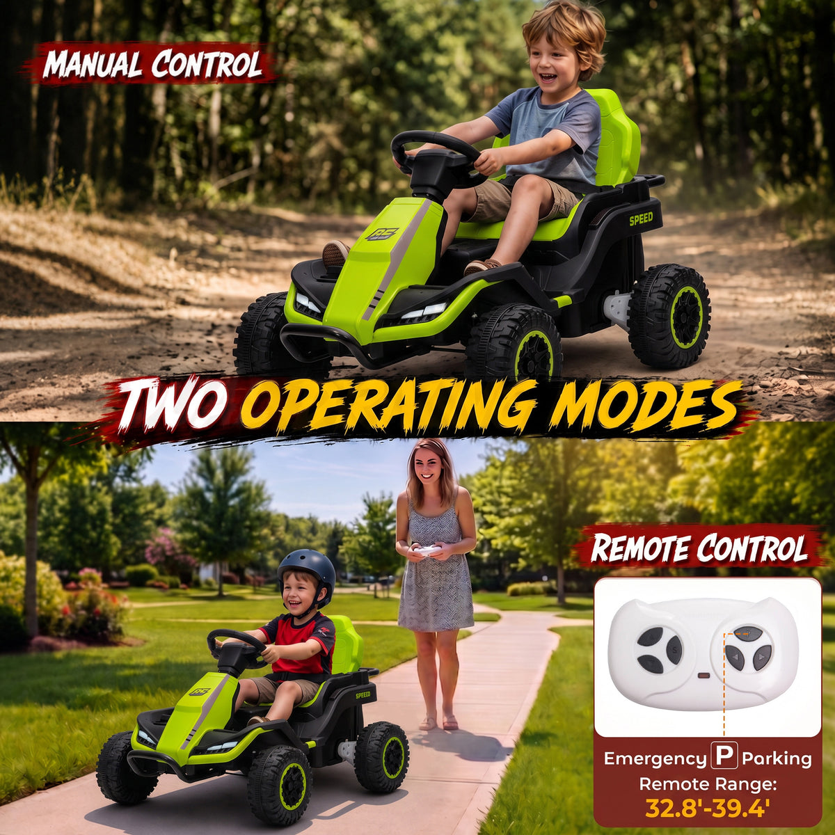 24V Kids Electric Ride On Car with Dual Motors, Remote Control, 4-Wheel Suspension, Soft Start for 3-6 Years, Green