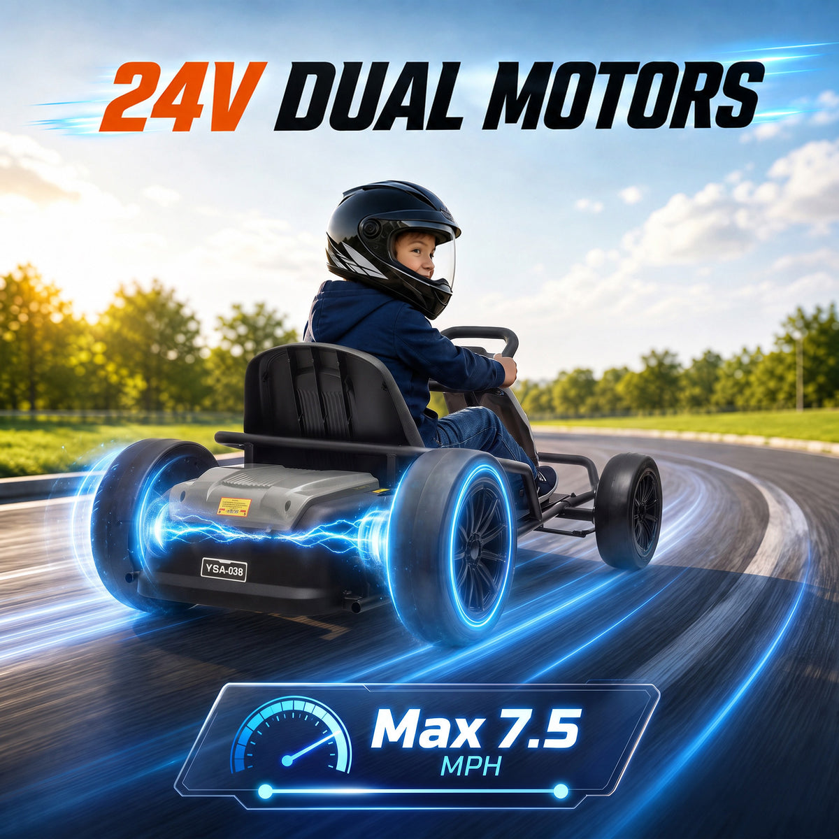 24V Electric Drift Go Kart for Kids with Dual Motors, Soft Start, PU Wheels, 7.5MPH High Speed, for Ages 6+, Gray