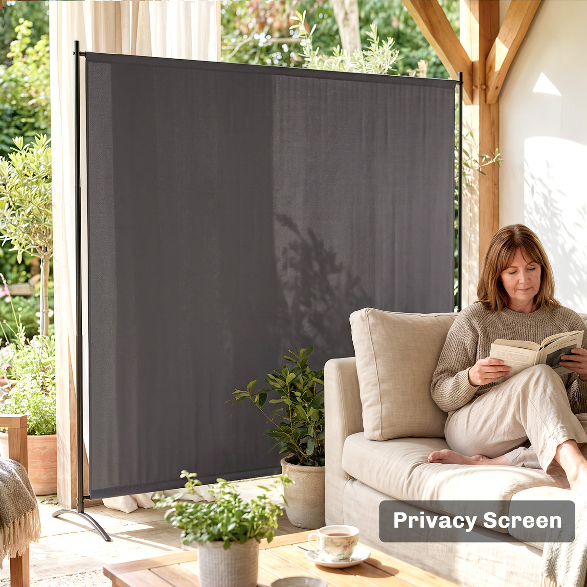 Outdoor Privacy Screen, 5.9FT Tall Room Divider with UPF30+ Protection, Freestanding Privacy Panel, Dark Gray