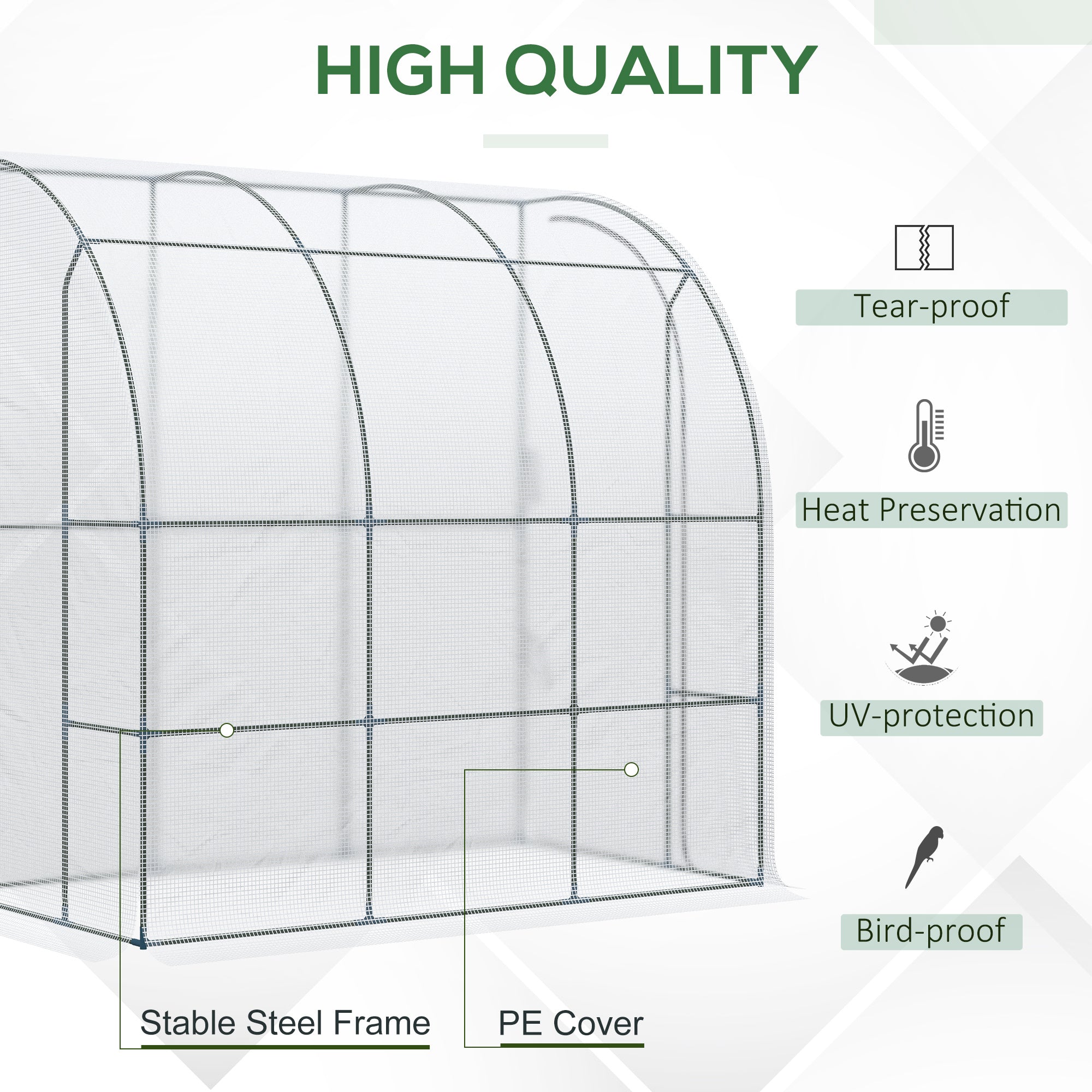 7' x 4' x 7' Outdoor Lean to Greenhouse, Walk-In Green House Plant Nursery with Roll-up Window, PE Cover, White - White - Image 4