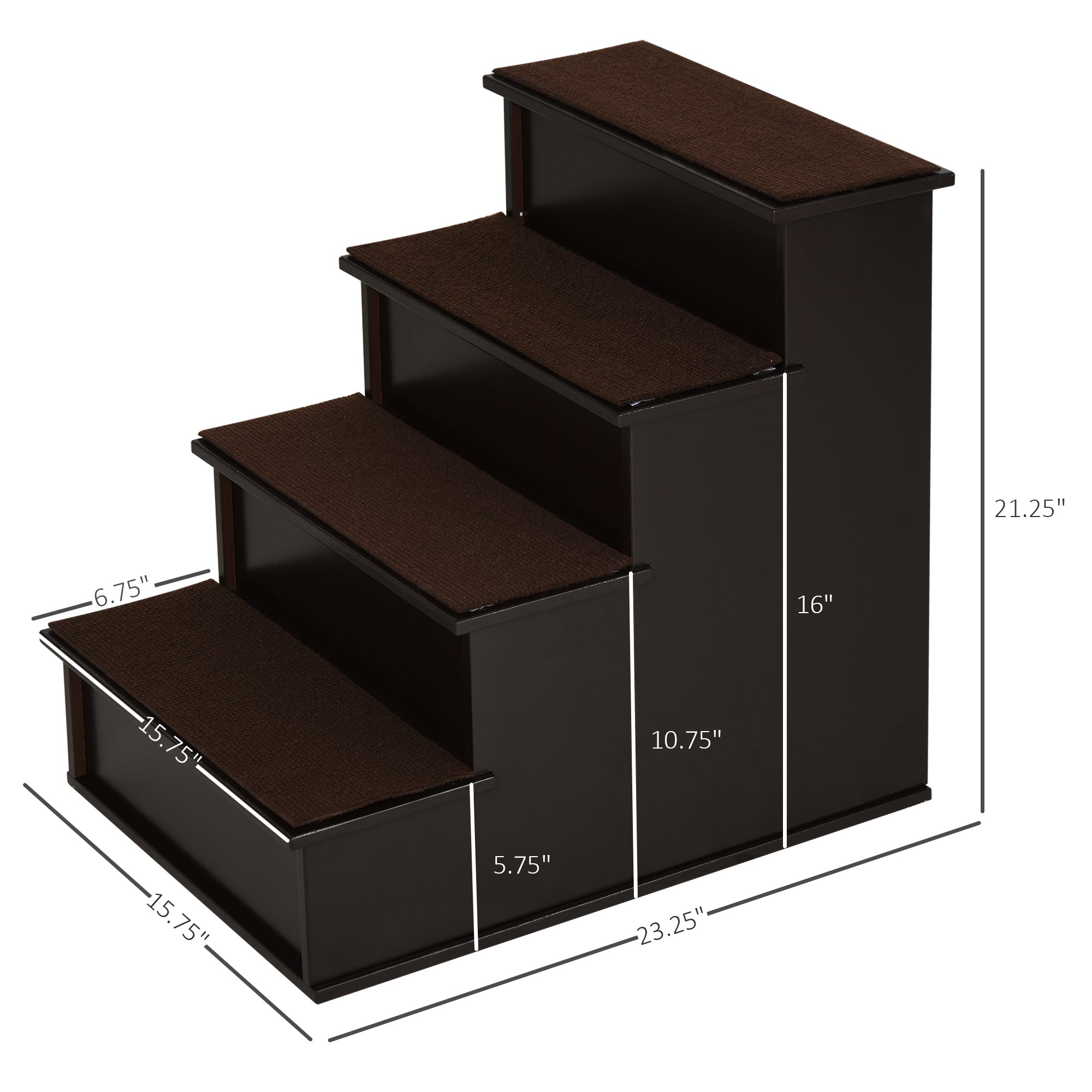 Pet Stairs, Small Pet Steps with Cushioned Removable Covering for Dogs and Cats Up To 22 lbs, Brown - Coffee - Image 3
