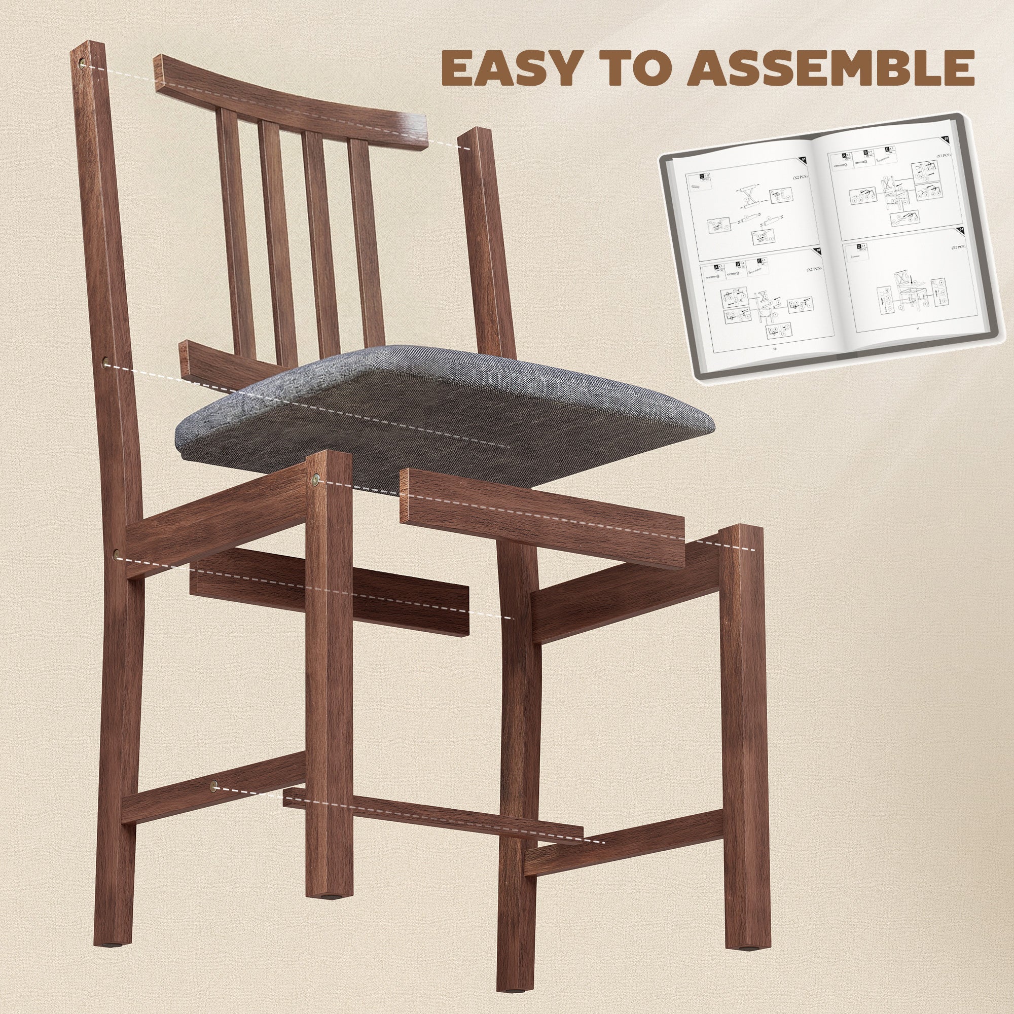 Set of 4 Dining Chairs, Upholstered Dining Room Chairs with Rubberwood Legs for Kitchen, Farmhouse Walnut