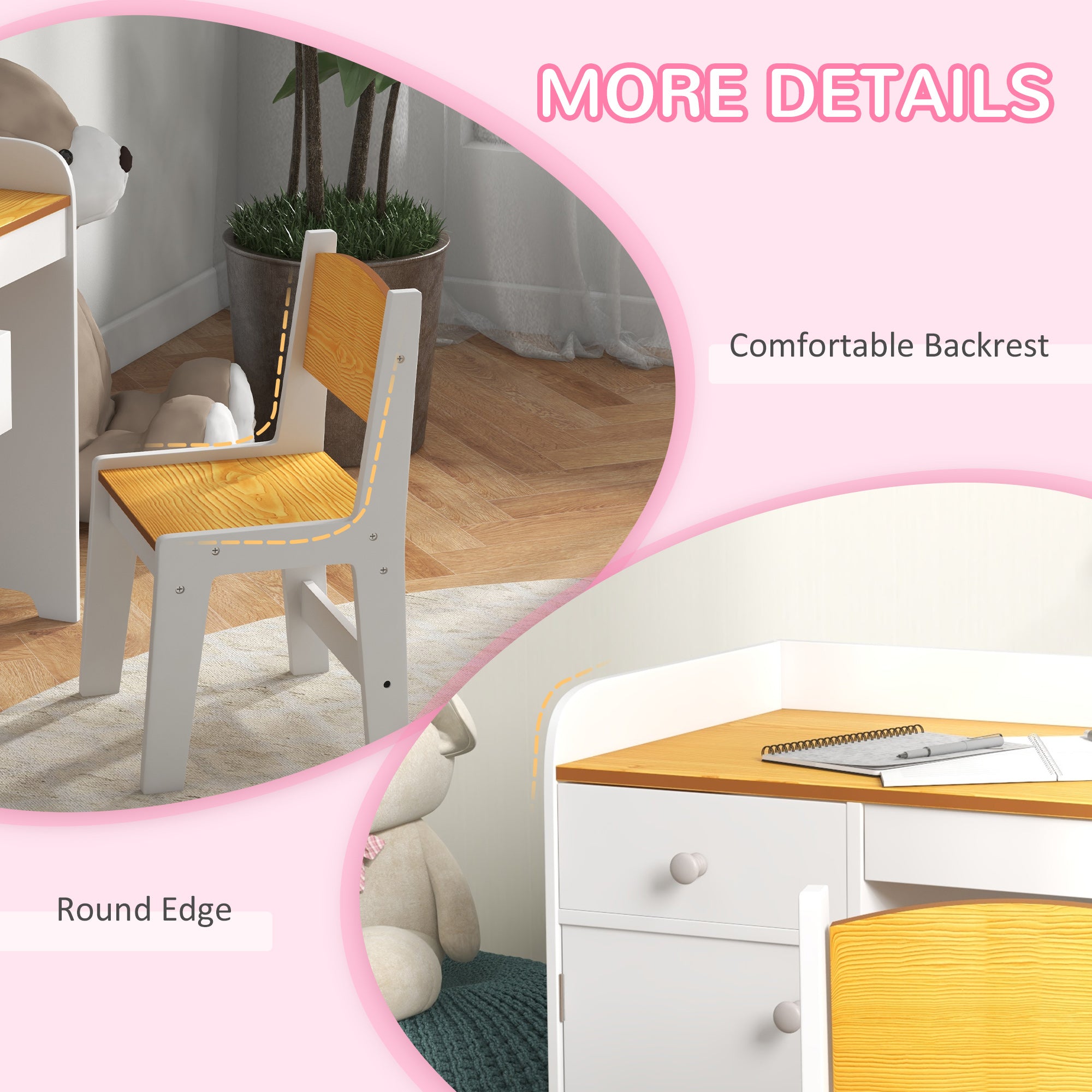 Kids Desk and Chair Set with Storage, Study Desk with Chair, White