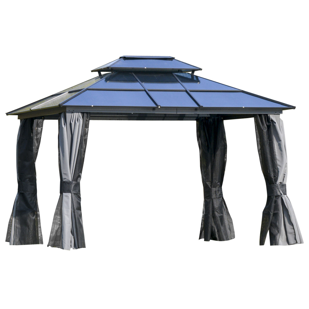 10' x 12' Hardtop Gazebo Canopy with Polycarbonate Roof, Aluminum Frame, Light Gray