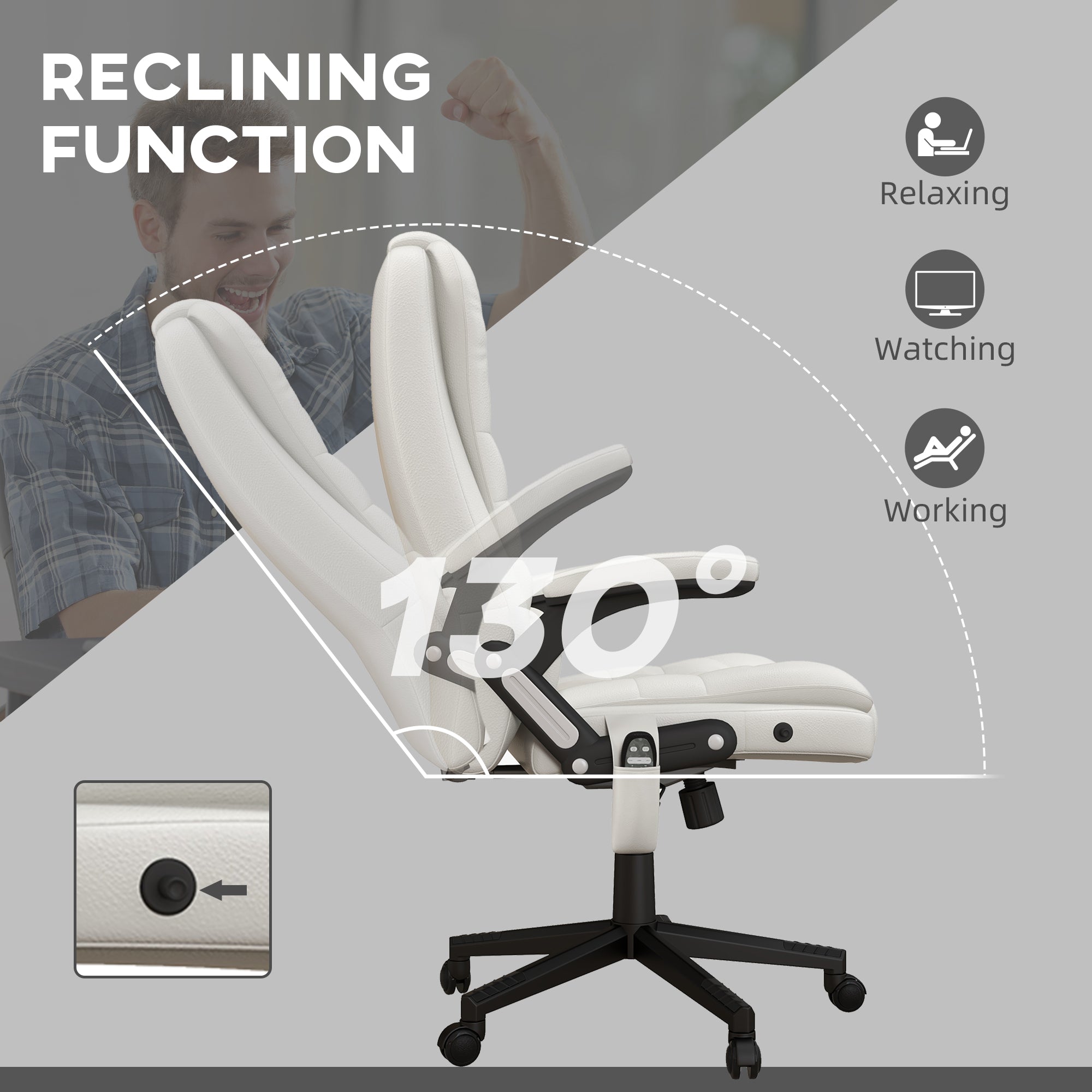 Massage Office Chair, Heated Reclining Computer Chair with 6 Vibration Points, Armrest and Remote, White
