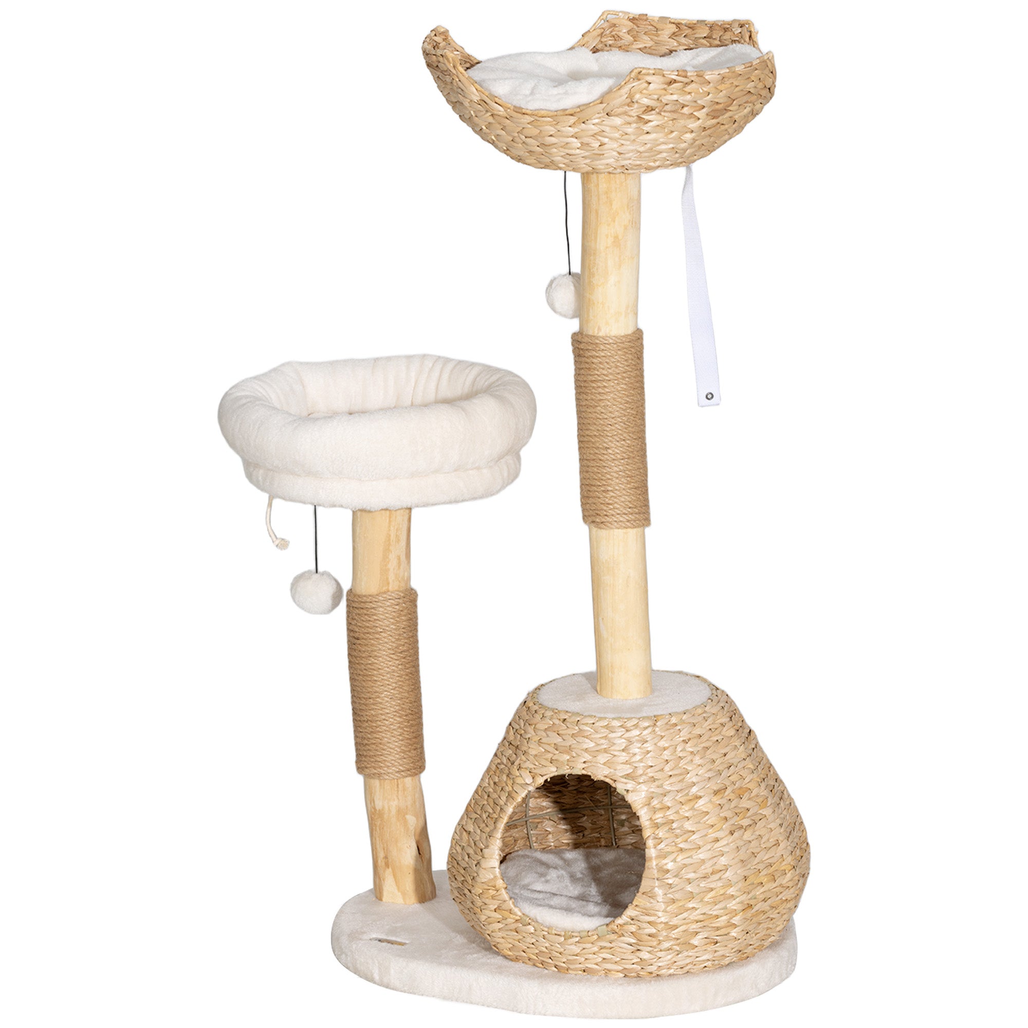41" Cat Tree for Indoor Cats with Wooden Cat Scratching Posts, Cat Condo, Cat Beds & Toy Balls, Cream White - Cream White