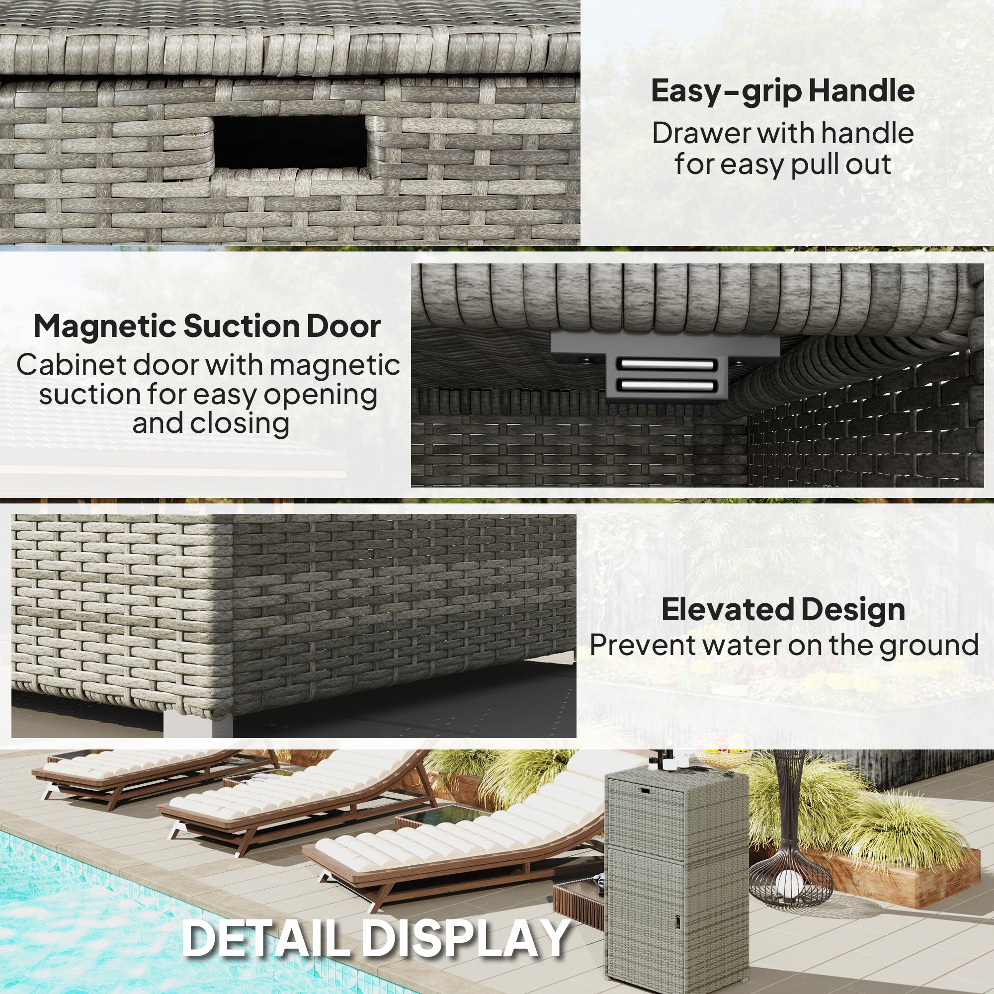 Outdoor Towel Rack for Pool w/ Drawer & Cabinet, Gray - Gray - Image 6