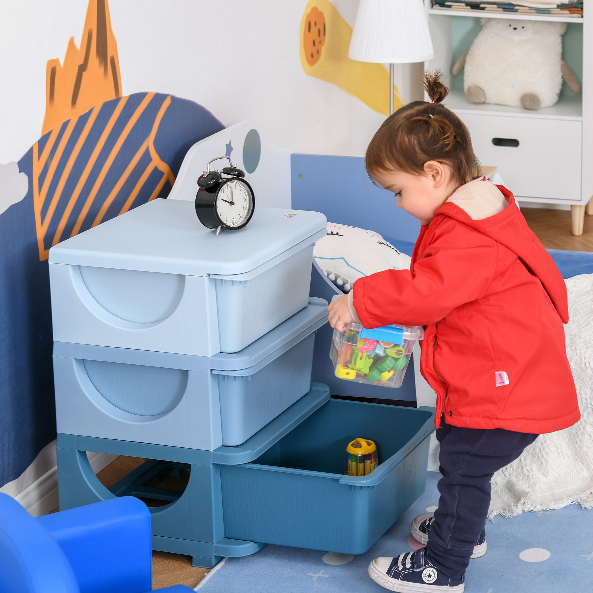 3 Tier Kids Storage Unit, Toy Organizers and Storage with 3 Drawer Chest for Kids Bedroom Nursery Kindergarten Living Room for Boys Girls Toddlers, Blue