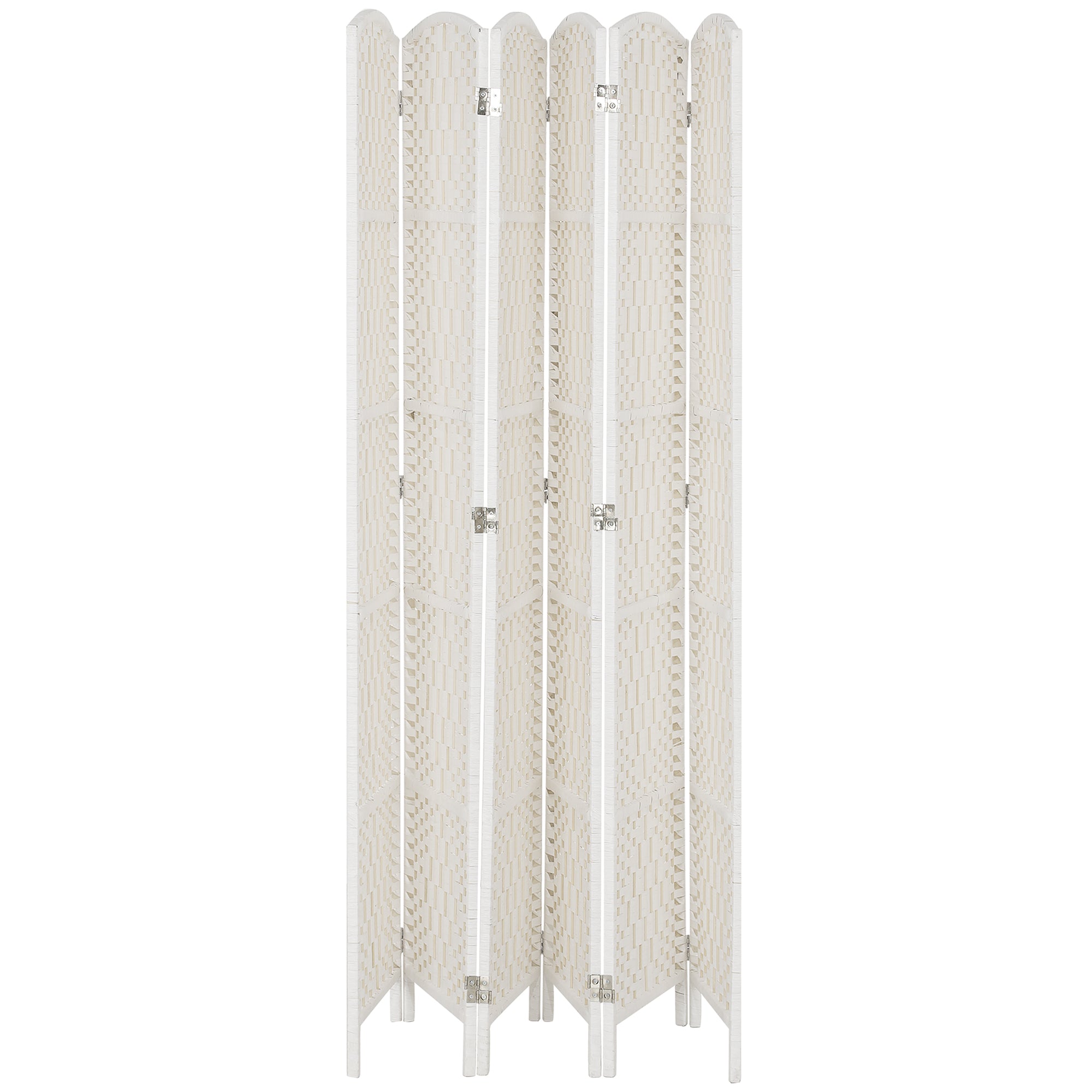 Room Divider, 6 Panel Folding Privacy Screen, 6FT Tall Portable Weave Partition Wall Divider for Bedroom, White