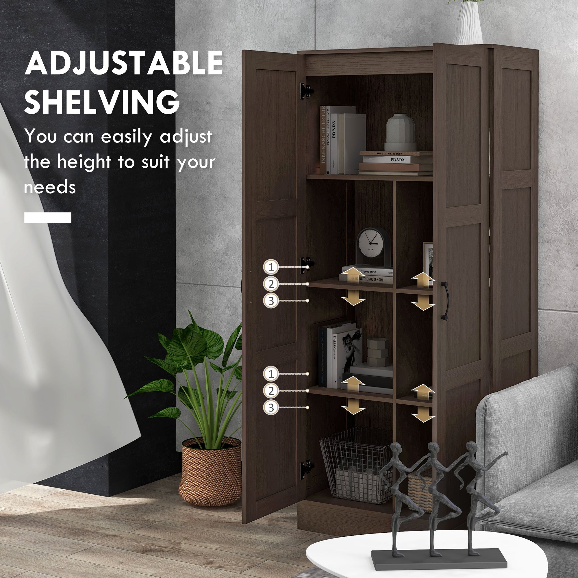 Storage Cabinet w/ Storage Shelves, Pantry Cabinet, Coffee