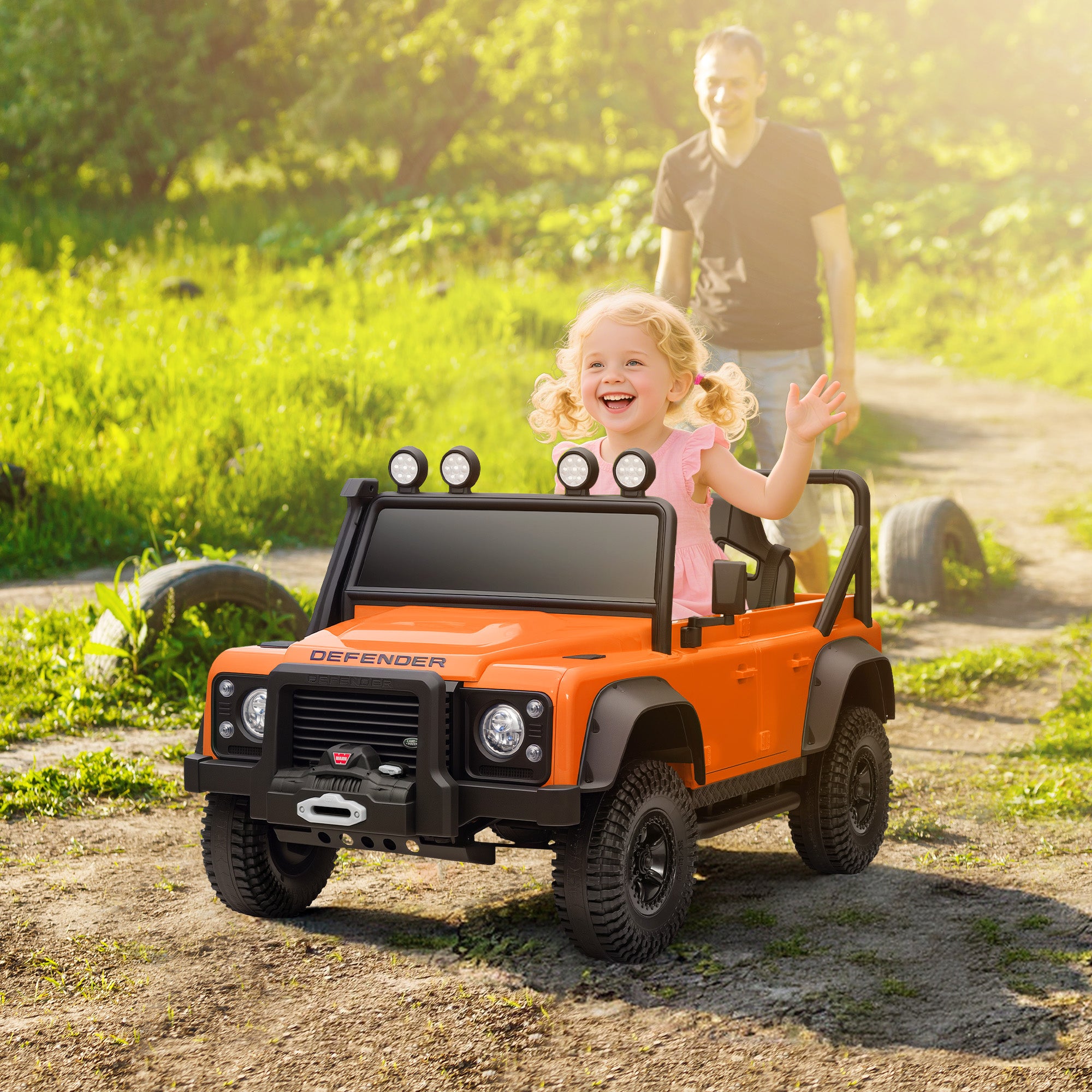 Land Rover Licensed Electric Car for Kids with Remote Control, Dual Motors, Spring Suspension, LED Lights, Orange