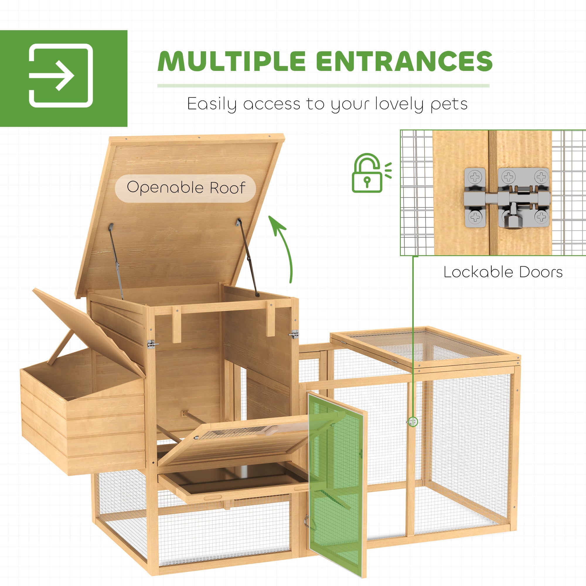 75" Wooden Chicken Coop with Nesting Box, Removable Tray, Ramp Run, for Garden Backyard, Natural Wood - Natural Wood - Image 5