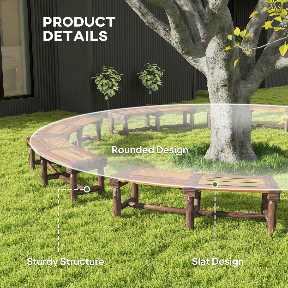 Wooden Garden Bench, Semicircular Round Outdoor Tree Bench, Wrap Around Park Bench for Yard, Patio, Deck, Lawn, Brown