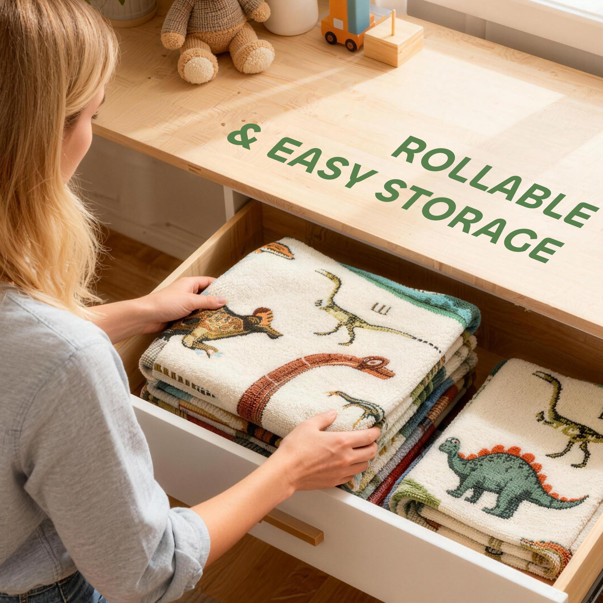 Large Play Mat 79" x 59", Crawling Mat for Toddlers, Living Room and Bedroom with Dinosaur Pattern, Khaki