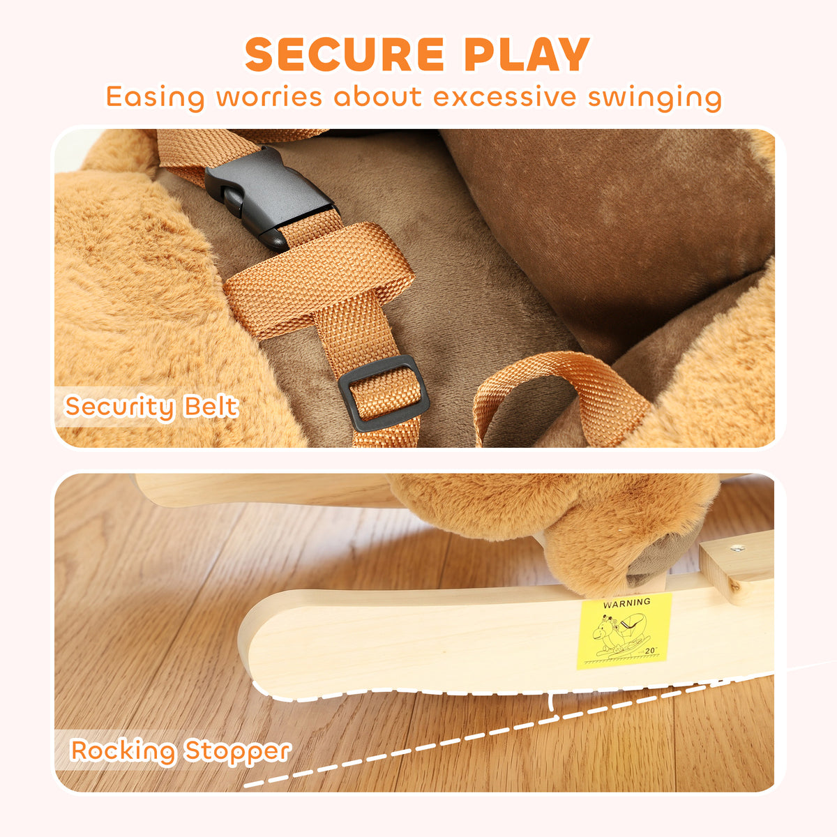 Baby Rocking Horse for Toddlers 1-3 Years, Squirrel Rocking Horse Toy with Sounds, Seat Belt and Rocking Stopper, Brown