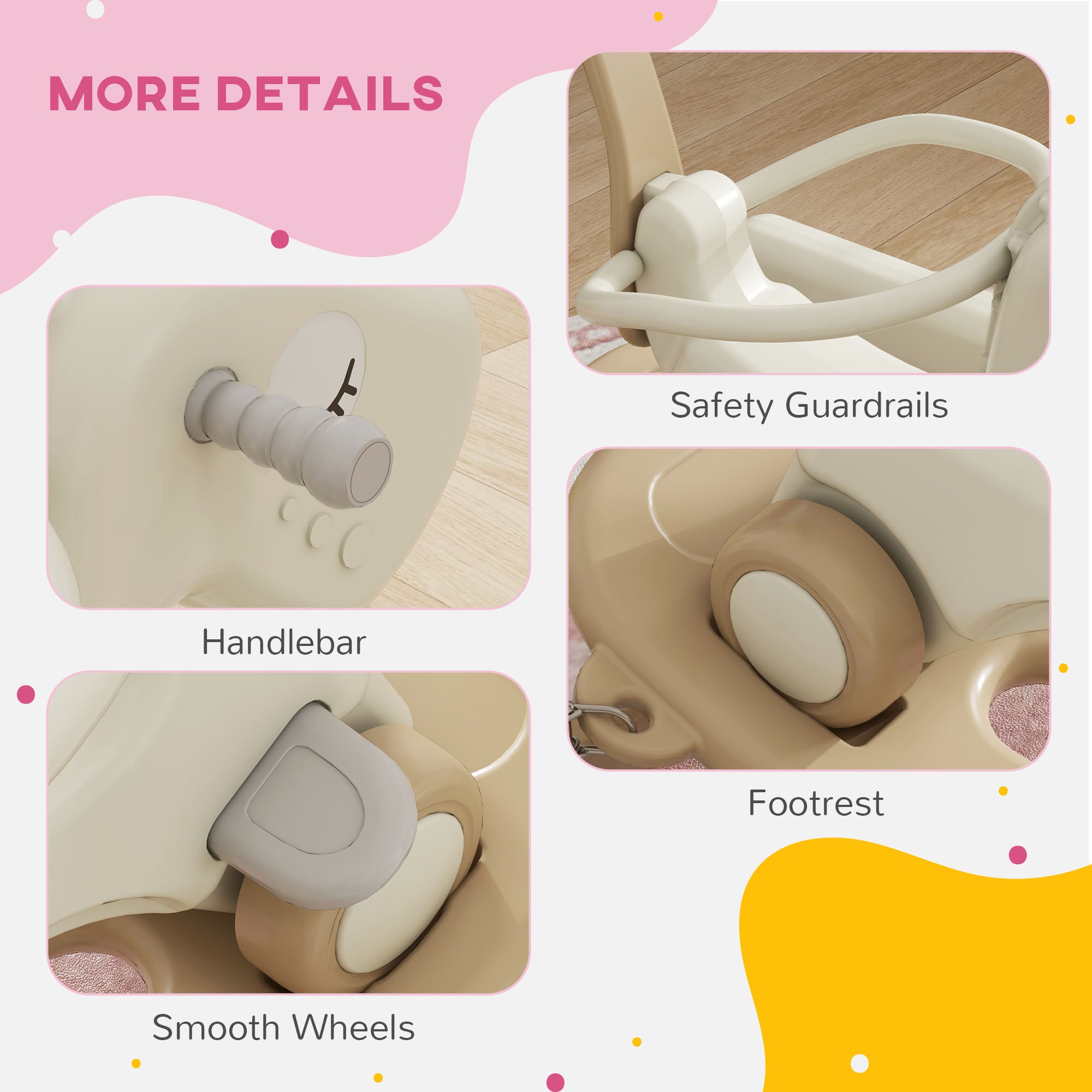 5 in 1 Rocking Horse for Toddlers 1-3 Years with Detachable Balance Board, Push Handle, Footrest, Cream White