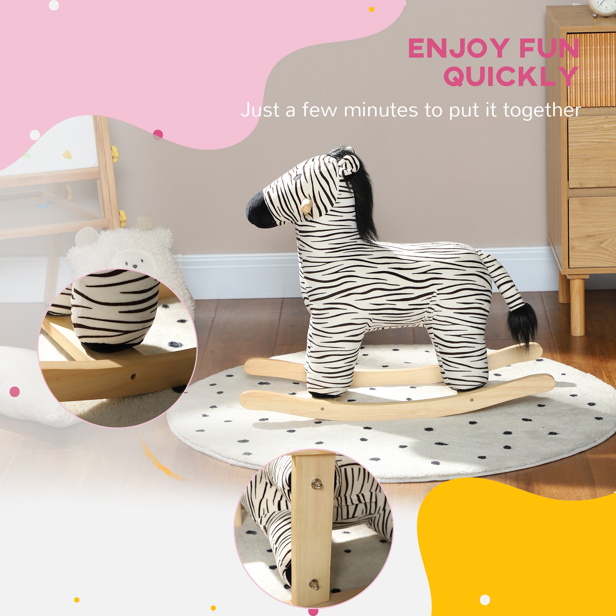 Zebra Shaped Kids Rocking Horse with Realistic Sound for 2-4 Years, Black